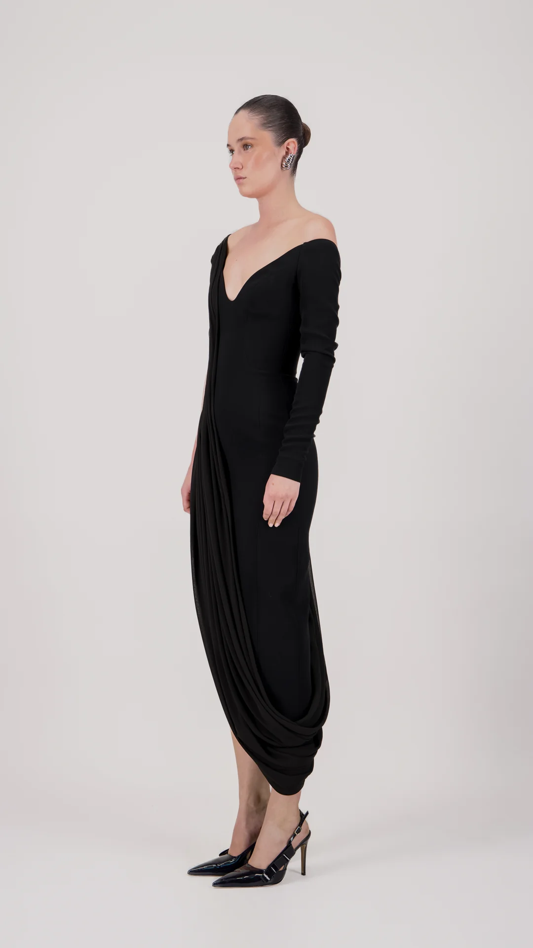 Asymmetric Off-Shoulder Midi Dress - Image 3