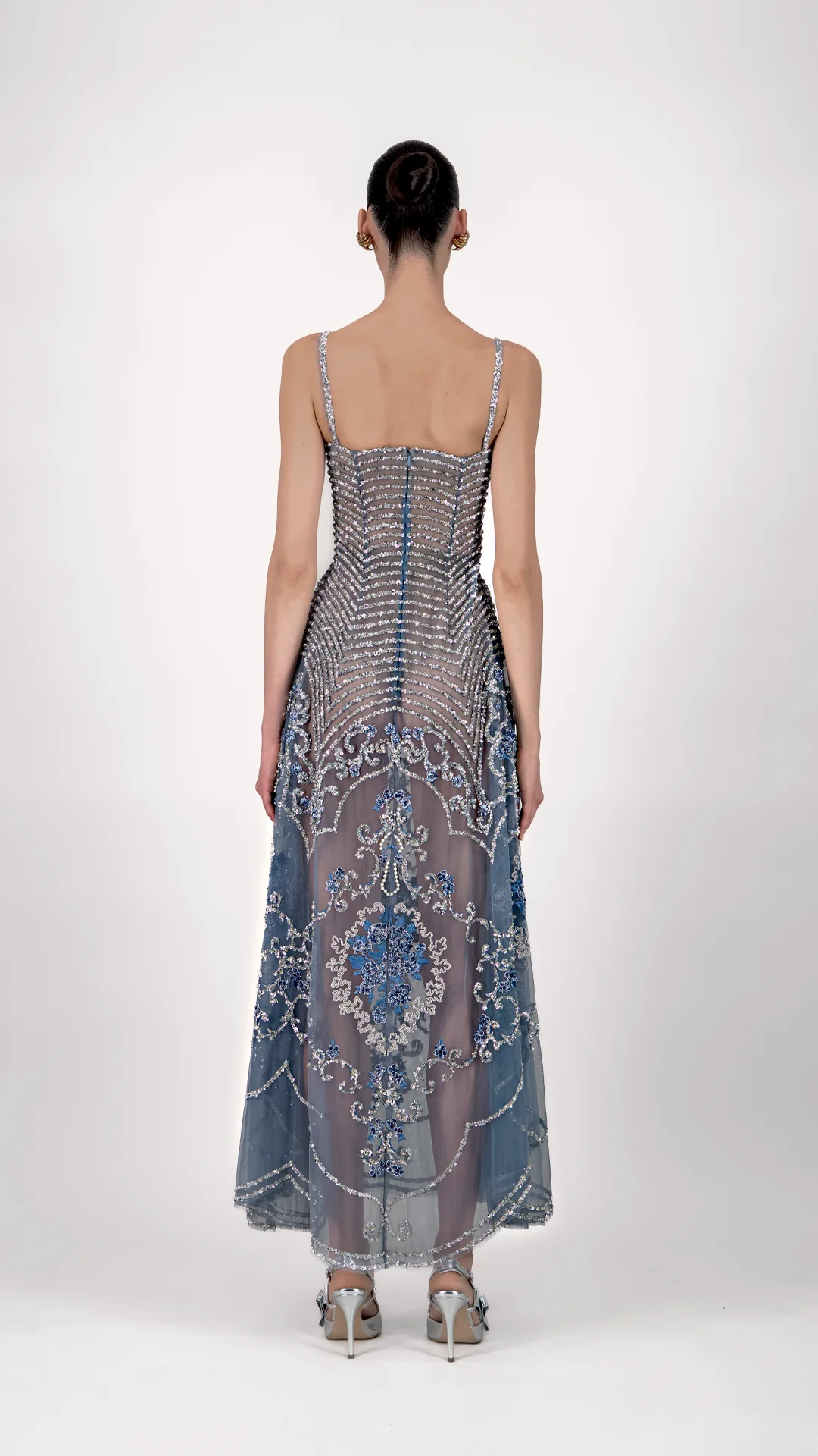 Beaded Floral Tulle Midi Dress - Image 2