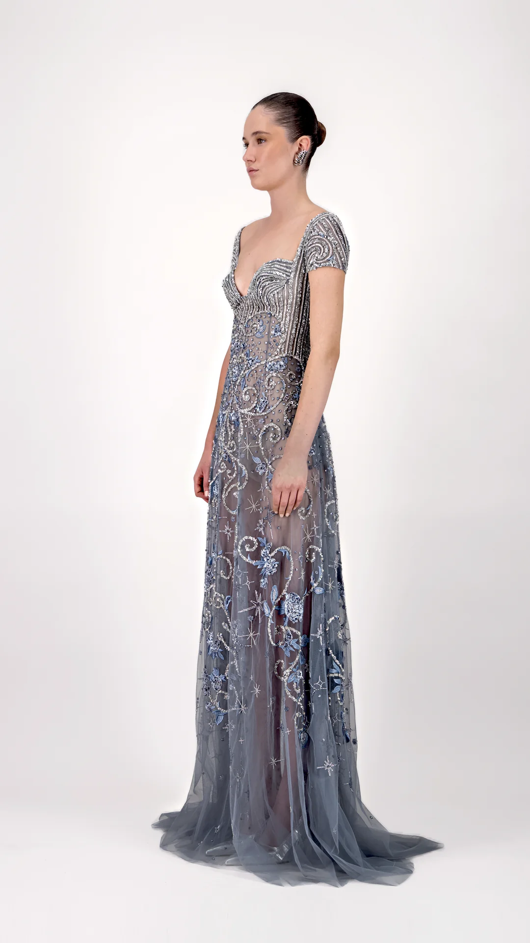 Cap Sleeve Embroidered Long Dress - Image 3