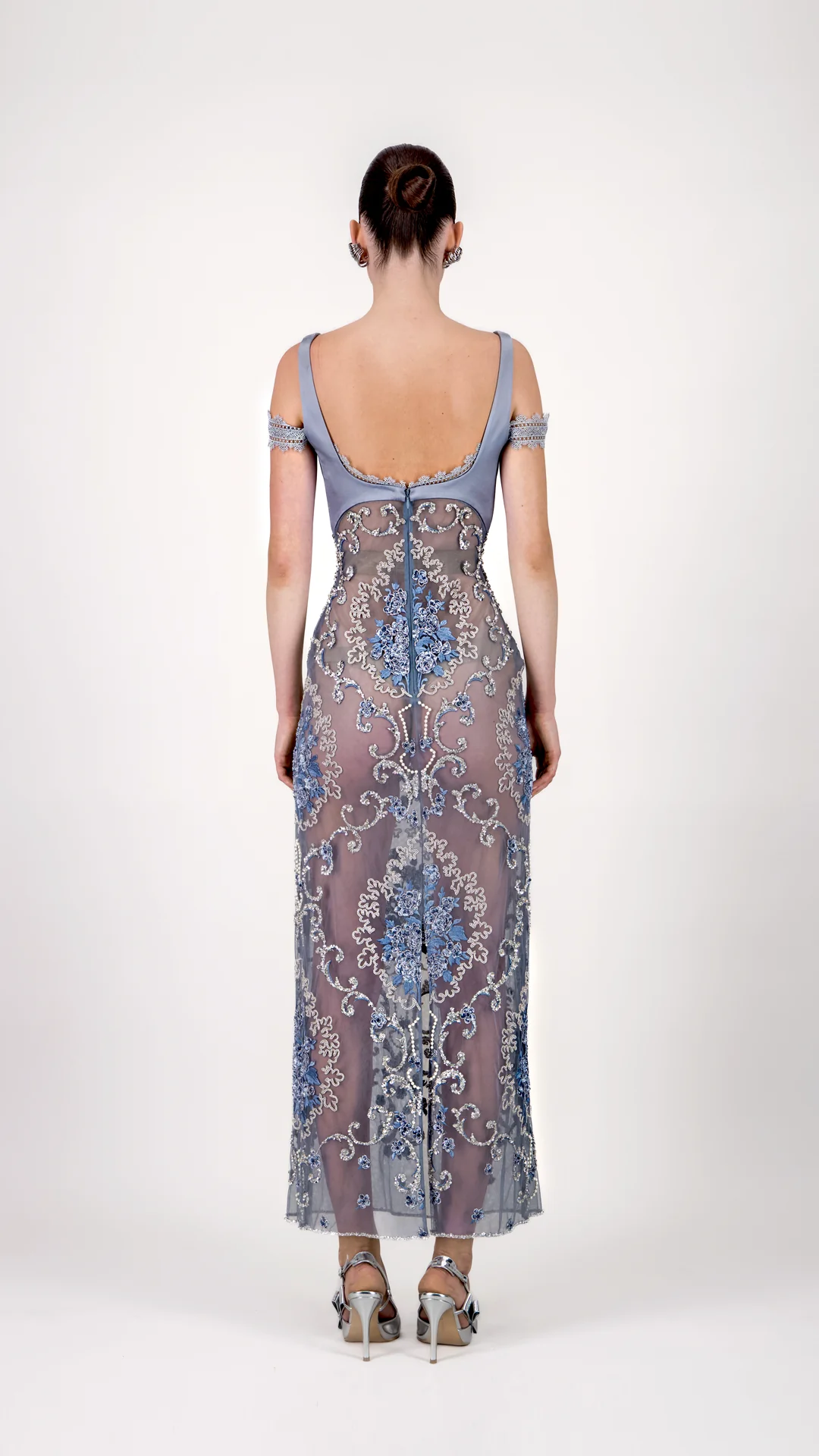 Cold-Shoulder Embroidered Midi Dress - Image 2