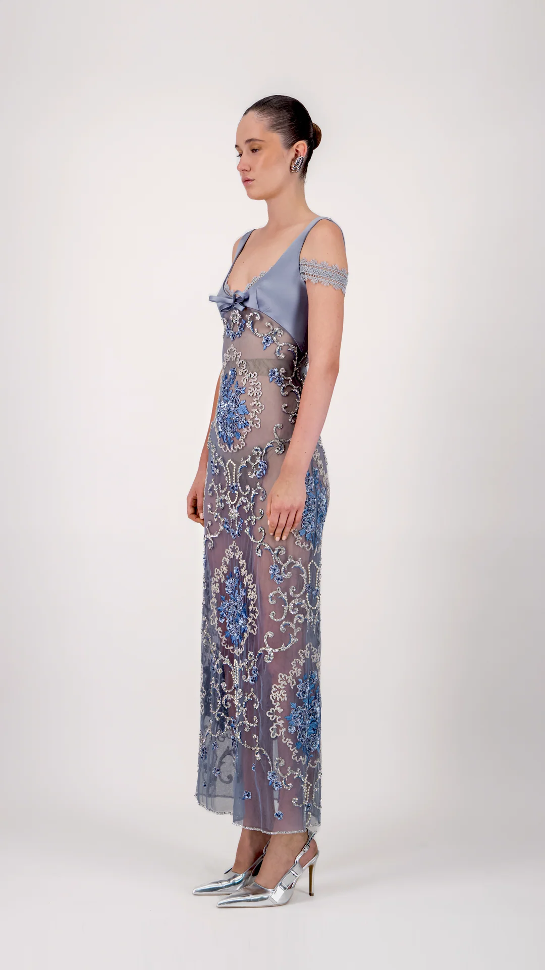 Cold-Shoulder Embroidered Midi Dress - Image 3