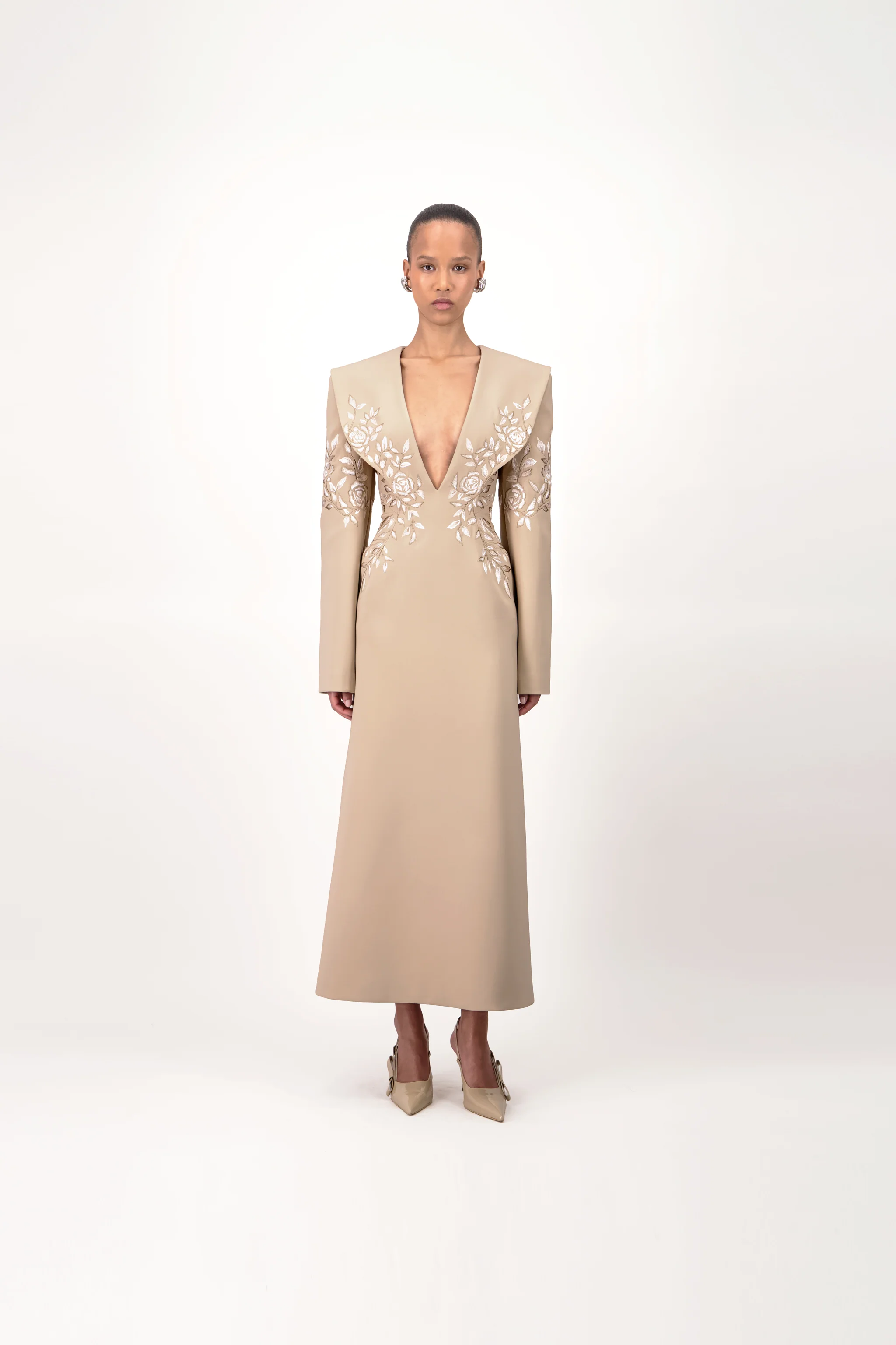 Deep-V Midi Dress