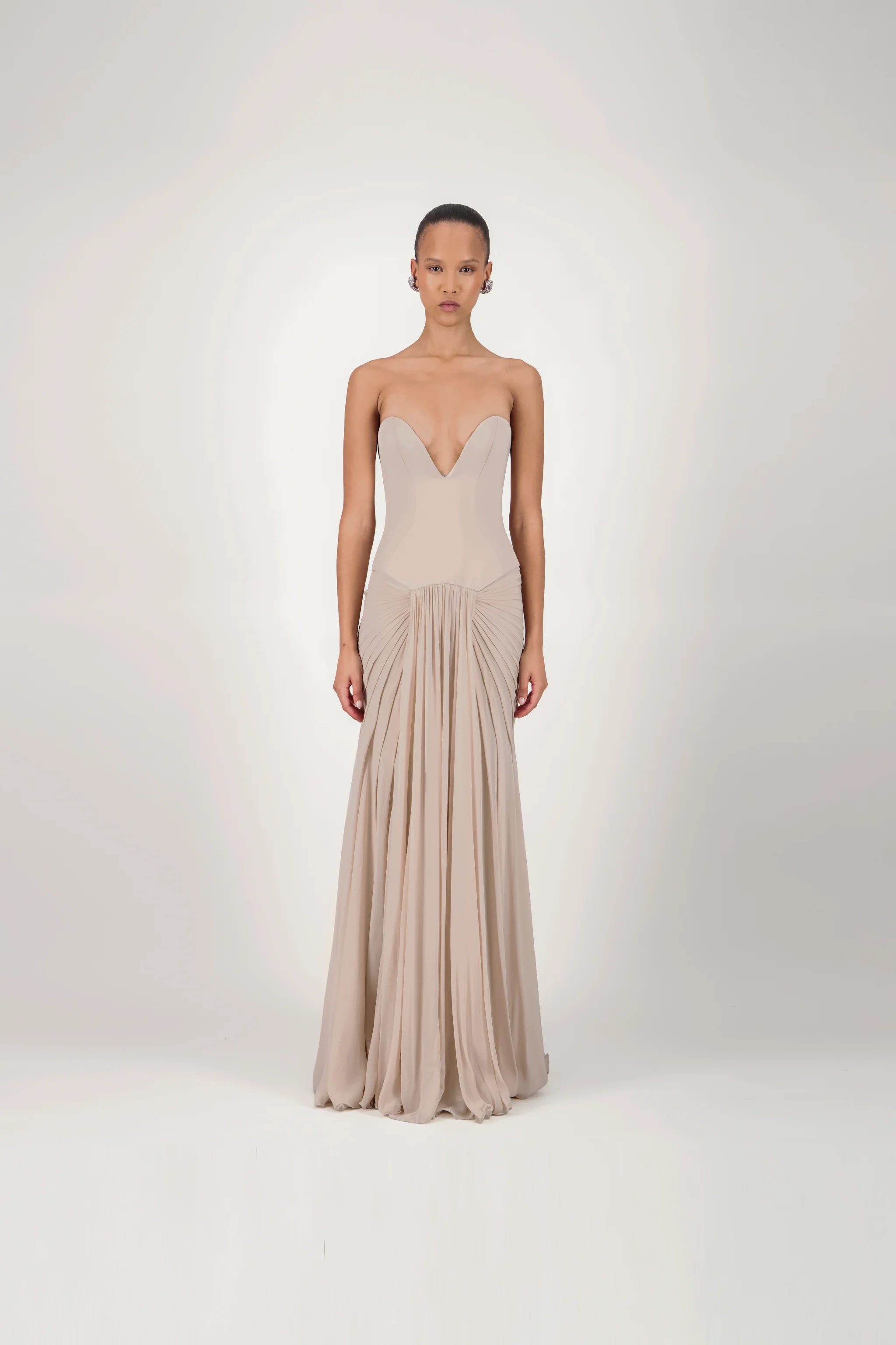 Draped Sweetheart Long Dress