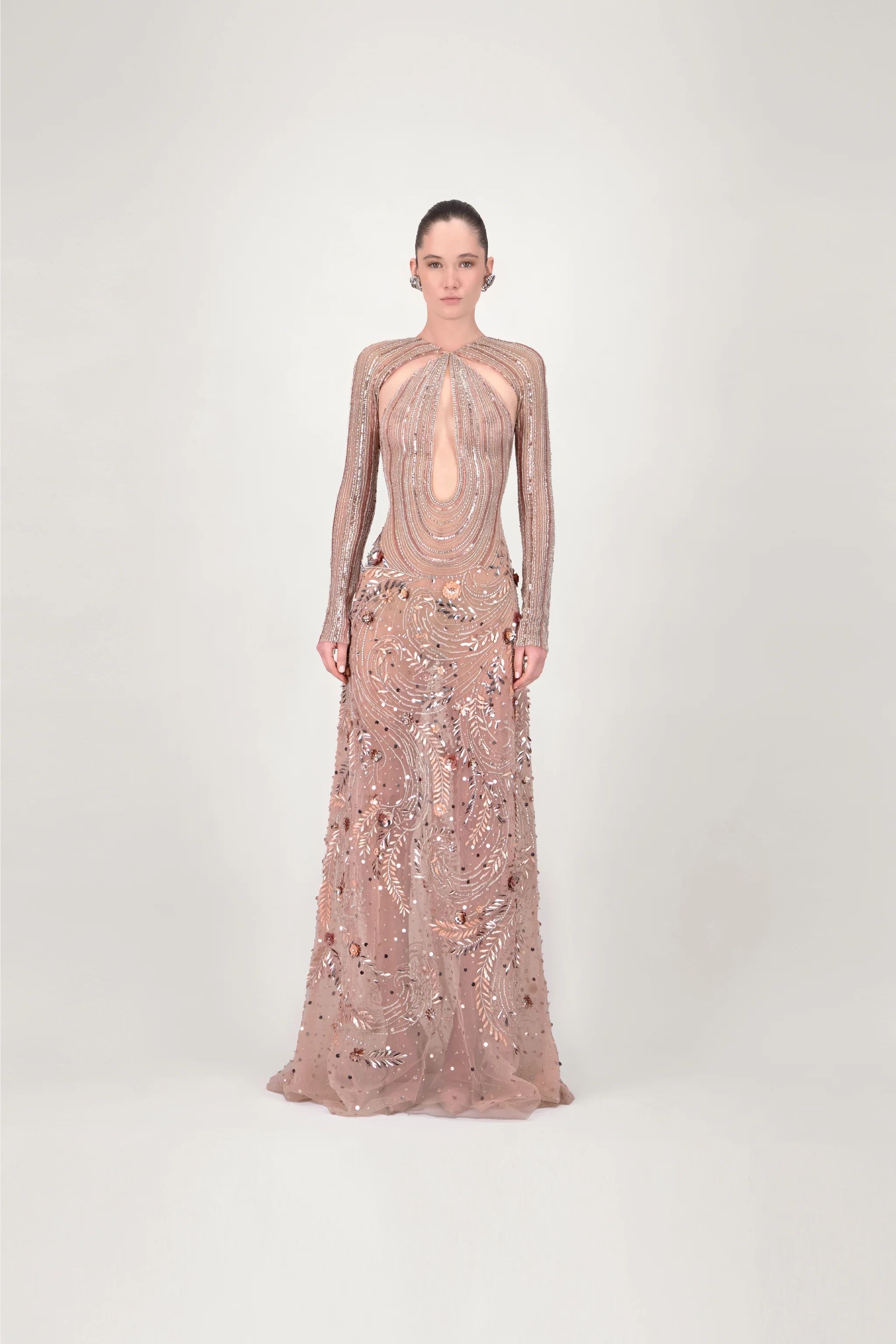 Embellished Cut-Out Long Dress