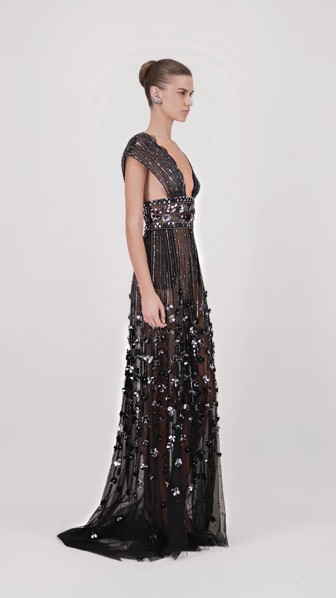 Embellished Deep V Long Dress - Image 3