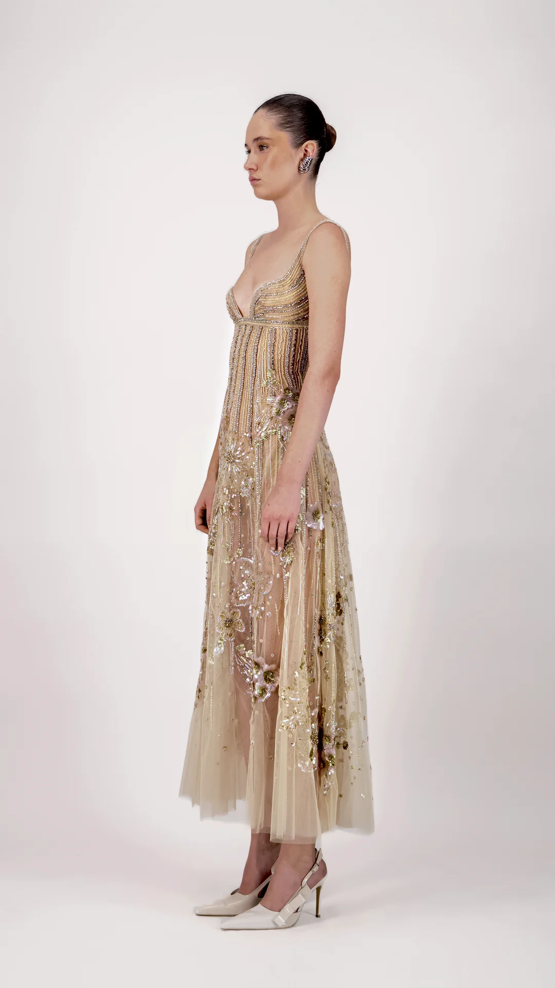 Embroidered Beaded Midi Dress - Image 3