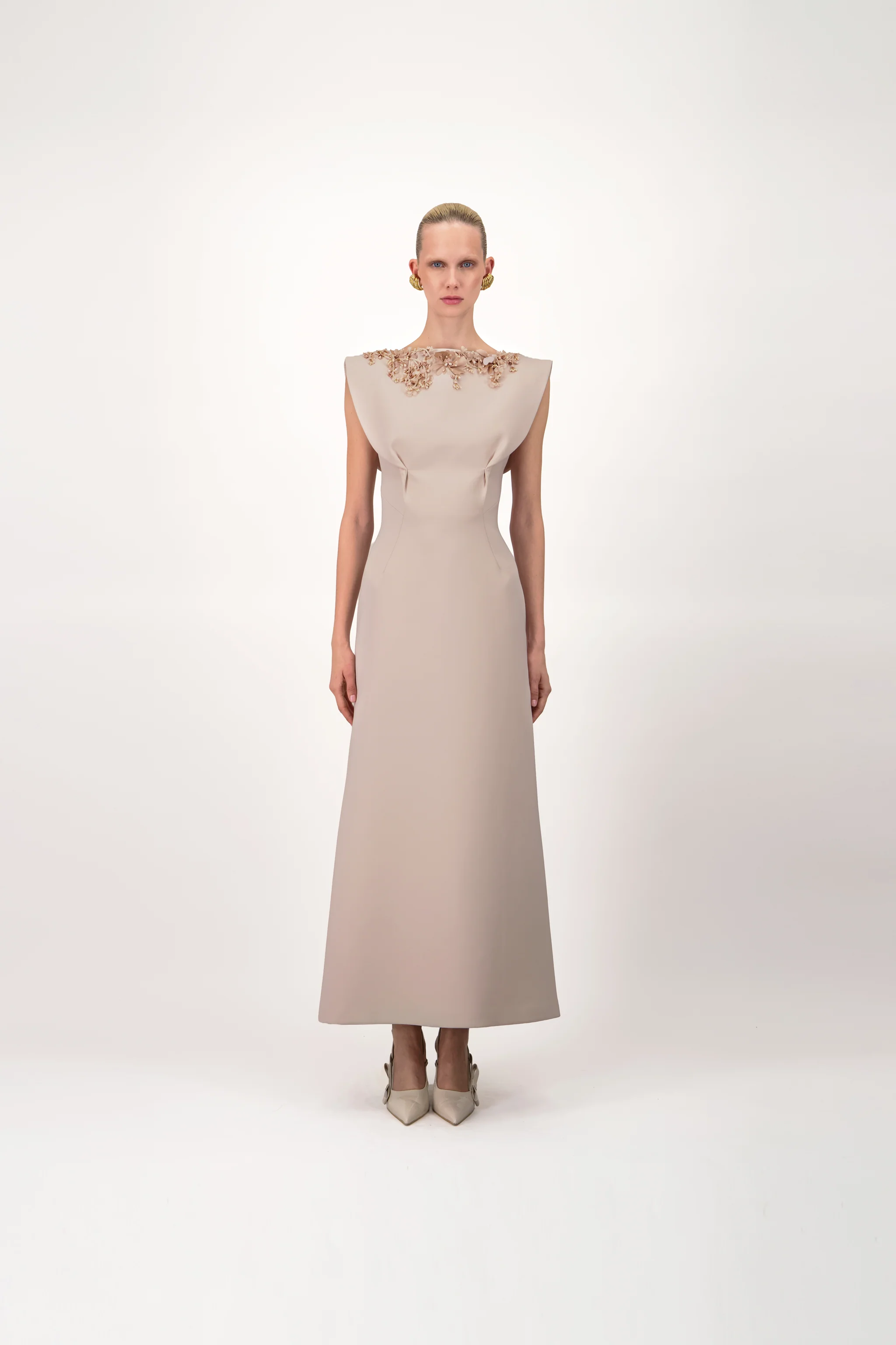 Embroidered Collar Midi Dress