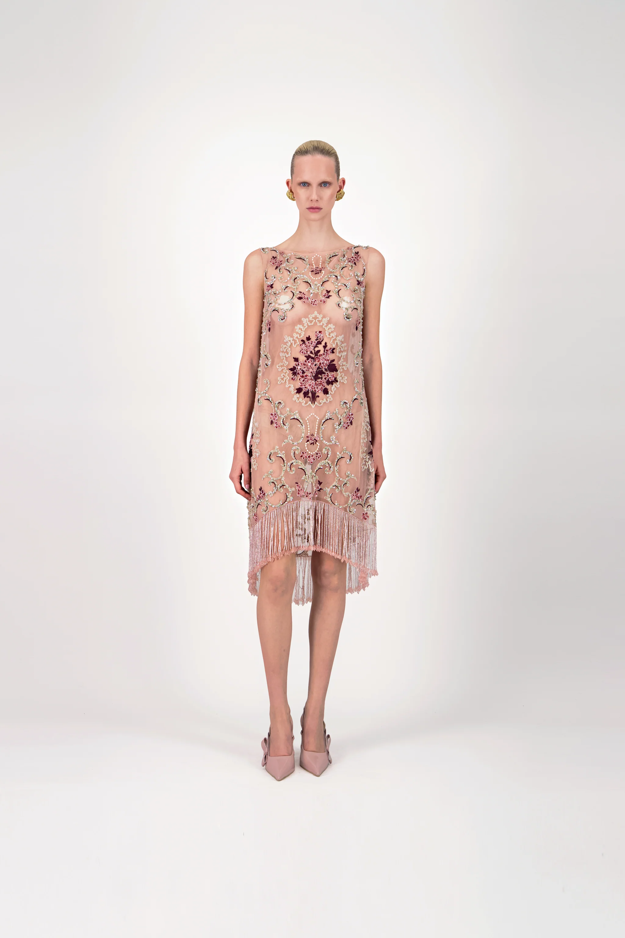 Embroidered Fringe Short Dress