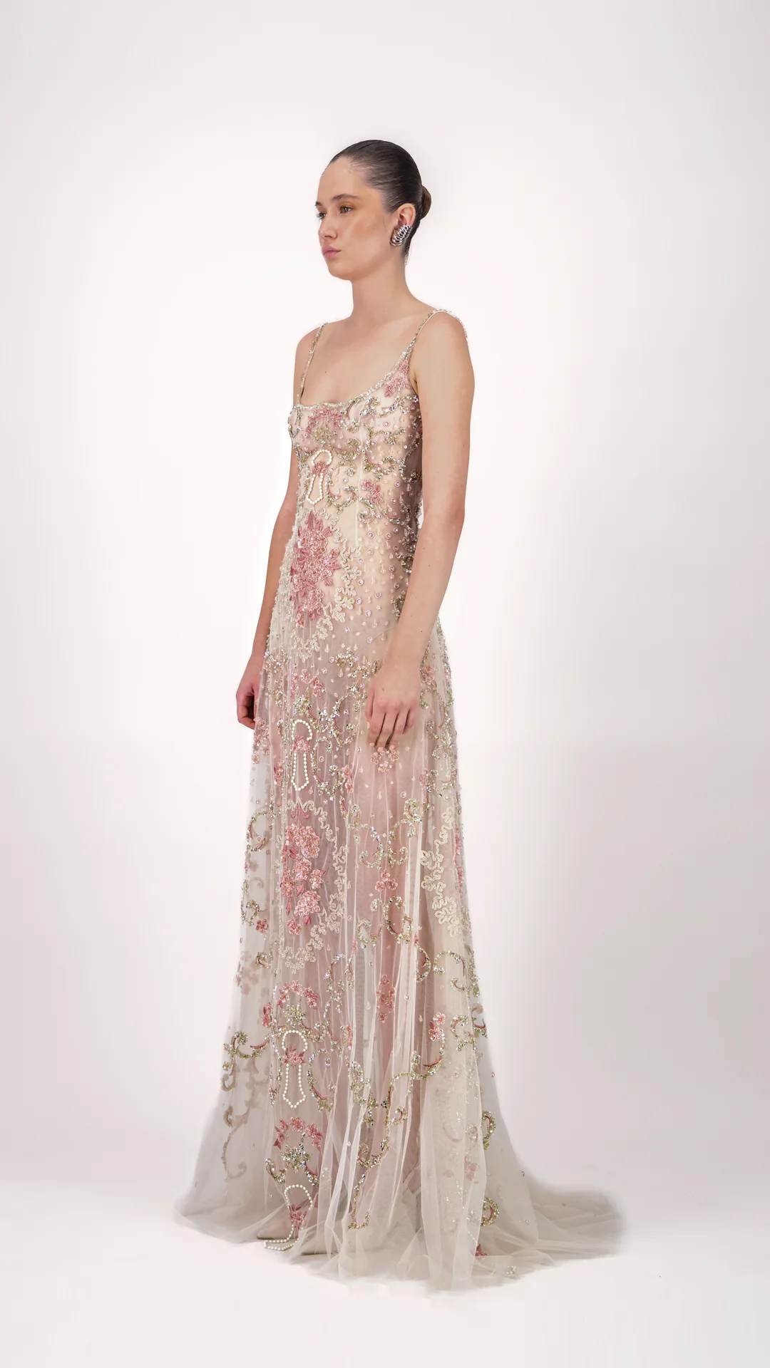 Floral Embroidered Strap Long Dress - Image 3