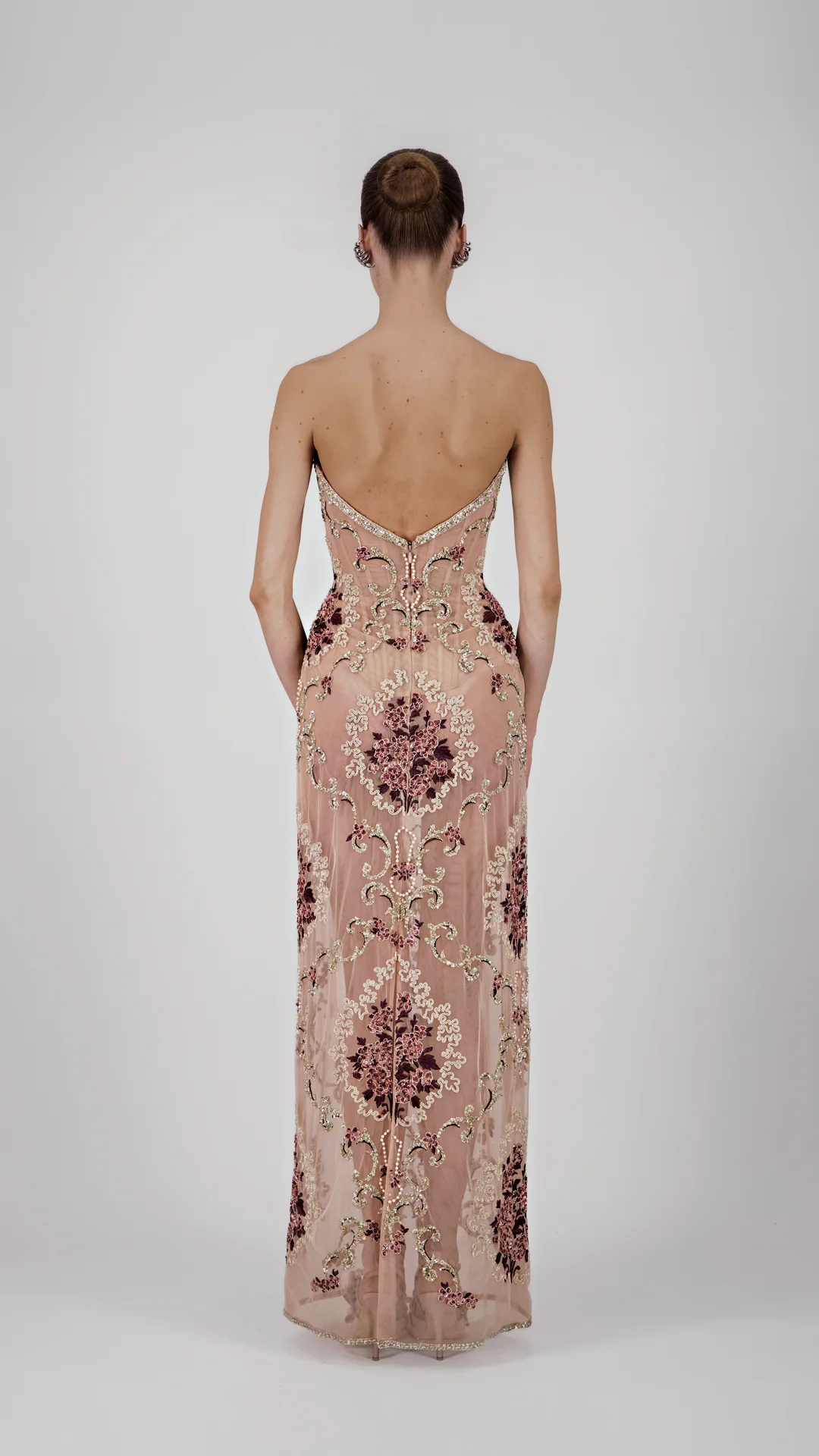 Floral Embroidered Strapless Long Dress - Image 2