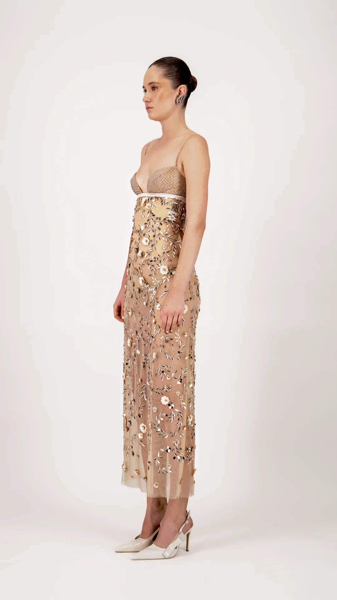 Floral Embroidered Tulle Midi Dress - Image 3