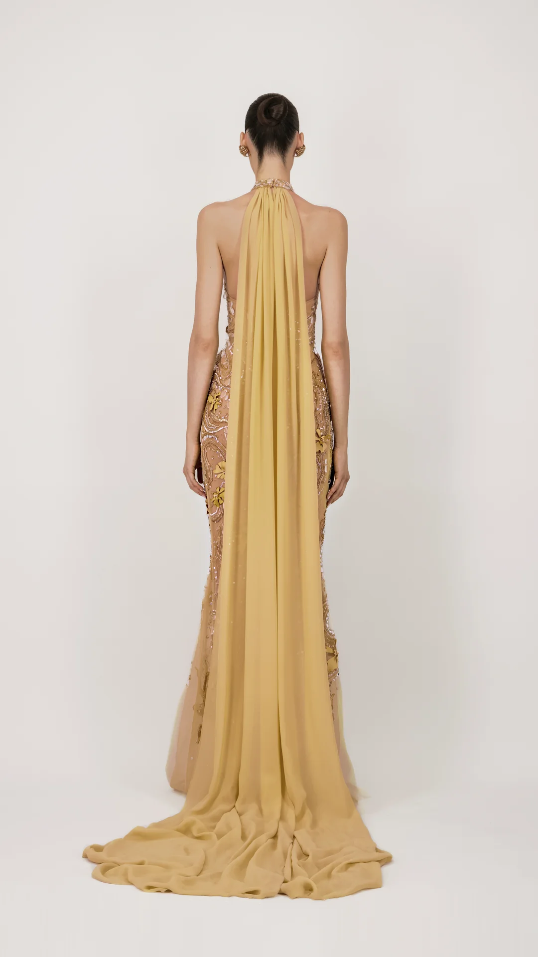 Halter Embroidered Tulle Long Dress - Image 2