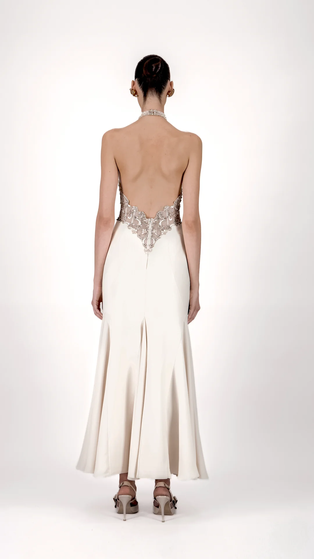 Halter Neck Embroidered Crepe Midi Dress - Image 2
