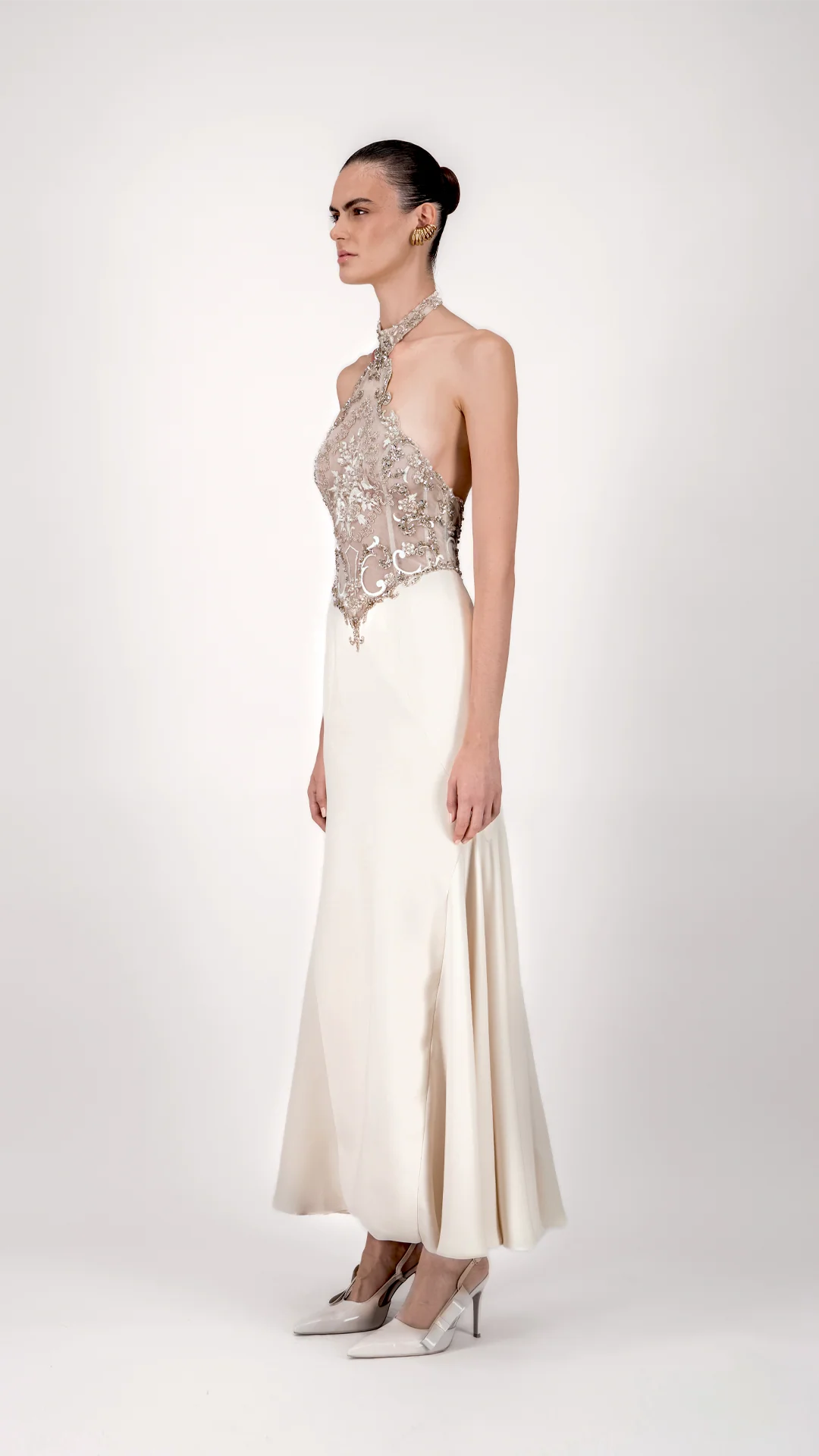 Halter Neck Embroidered Crepe Midi Dress - Image 3