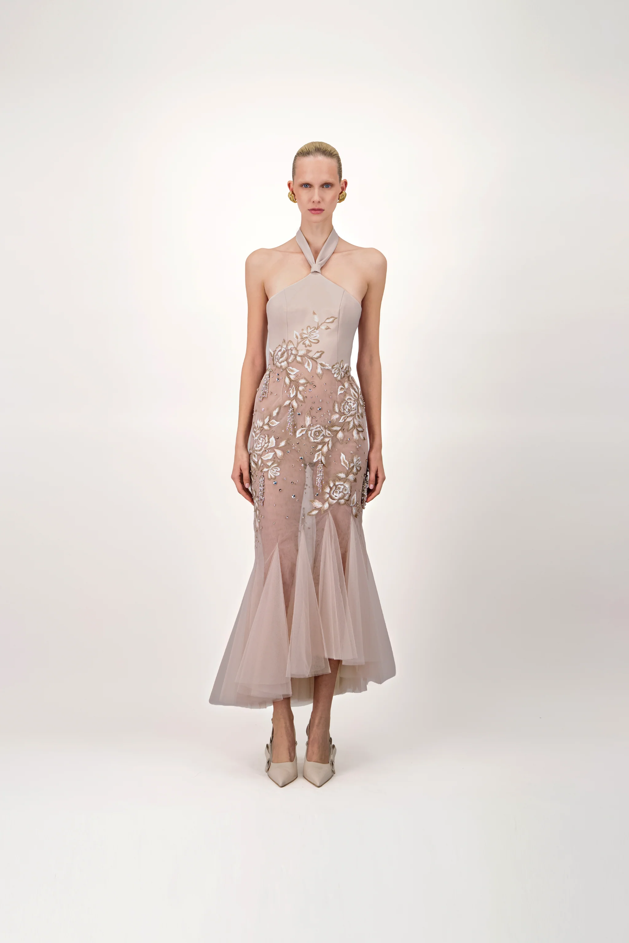 Halter Tulle Midi Dress