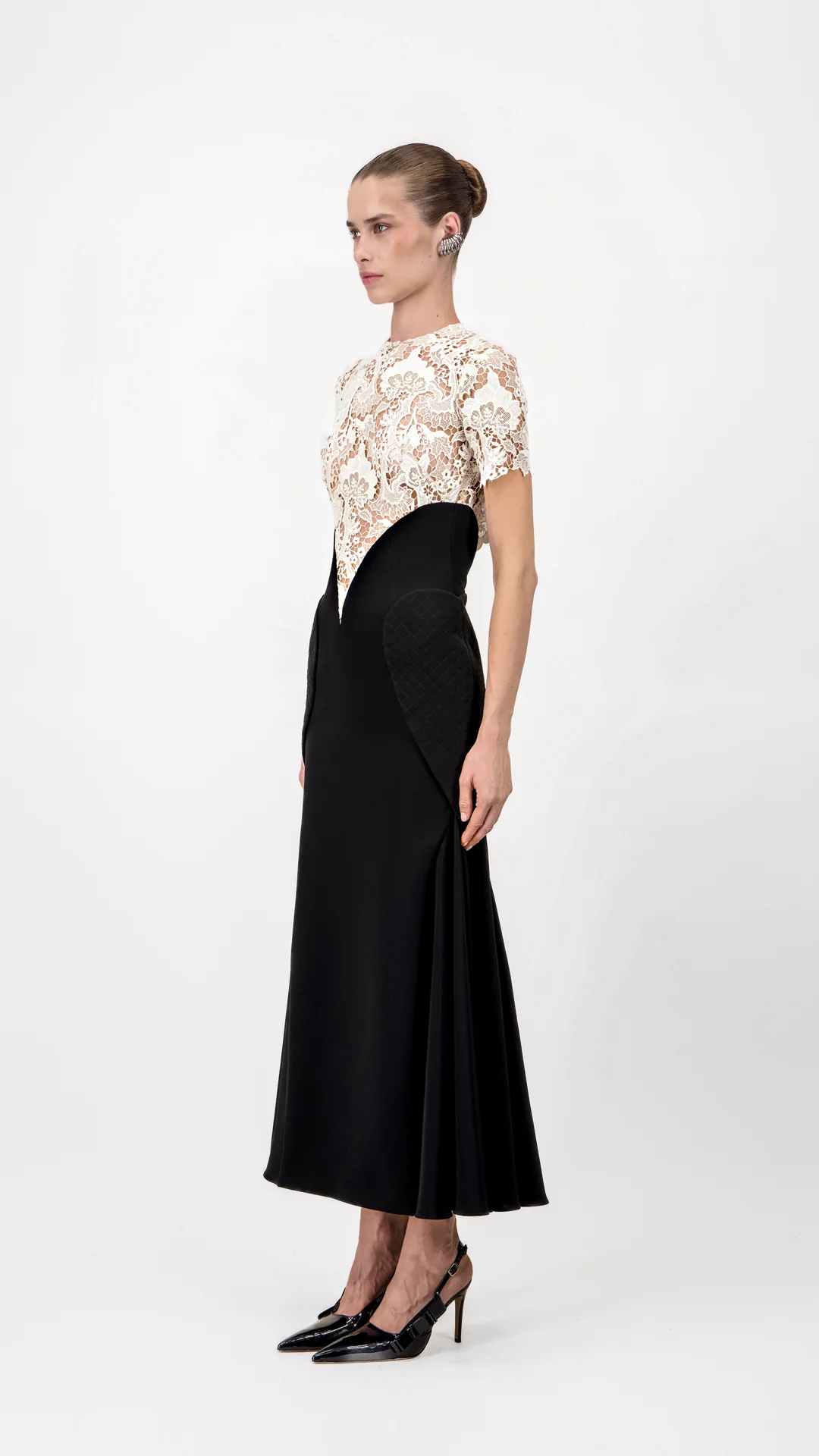 Lace Bodice Crepe Midi Dress - Image 3