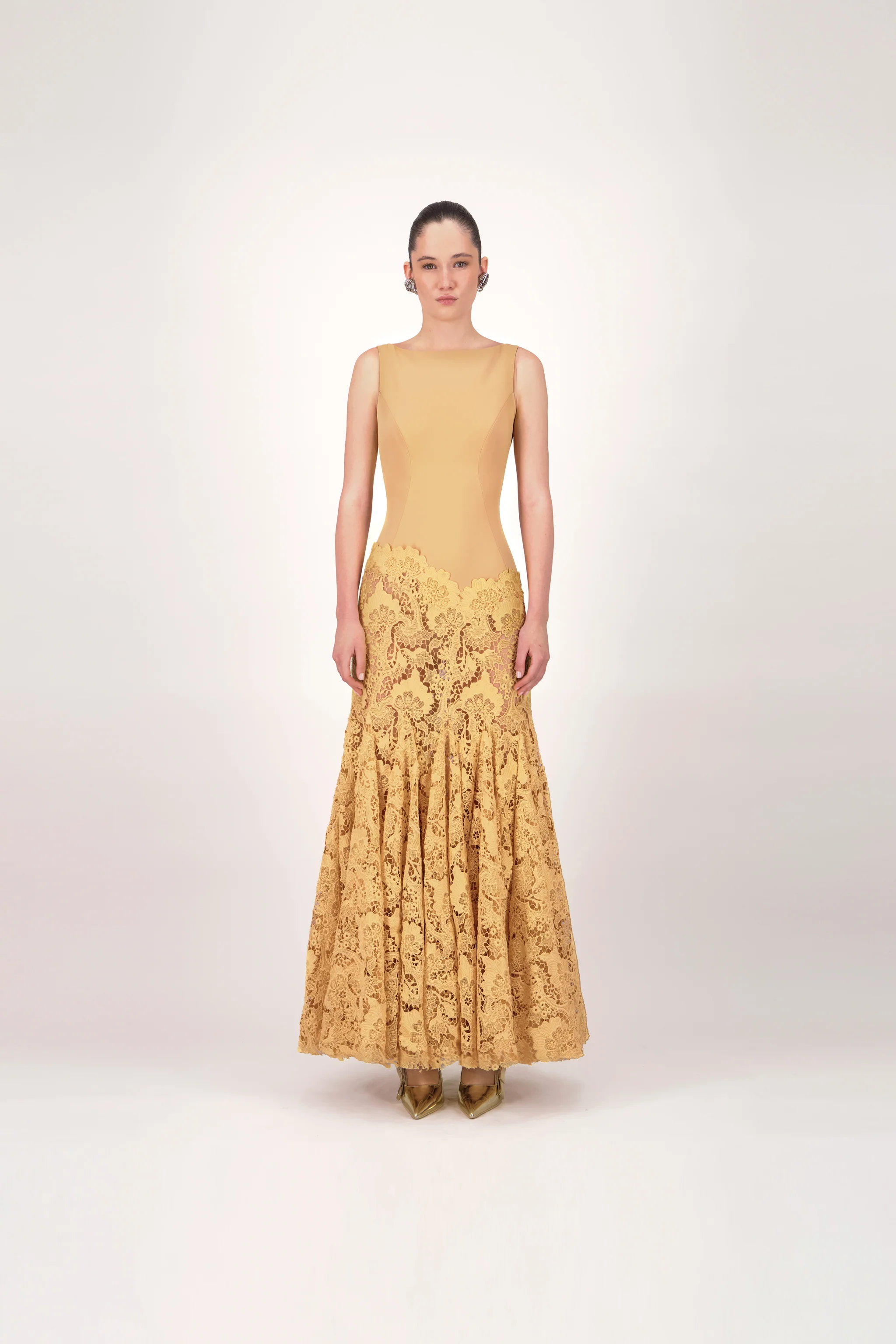 Lace Godet Long Dress