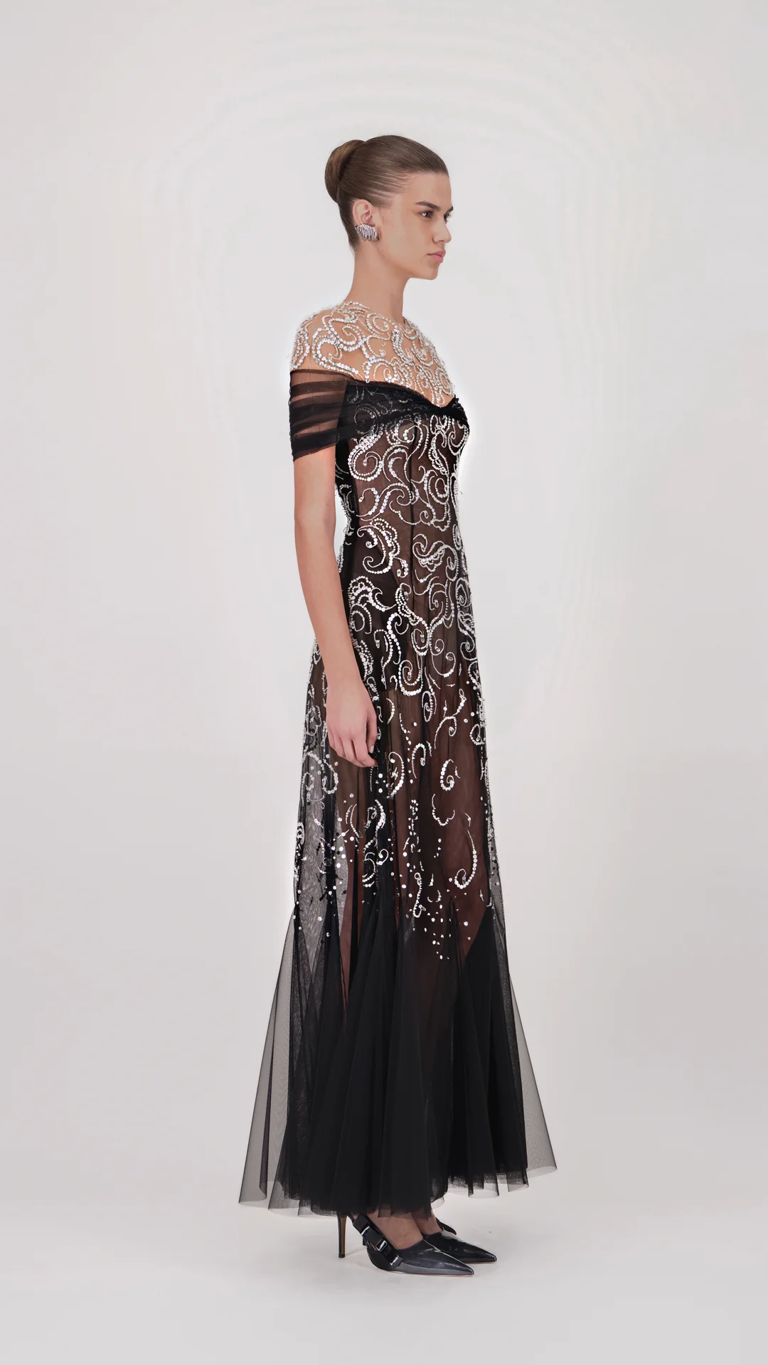 Off-Shoulder Beaded Tulle Midi Dress - Image 3