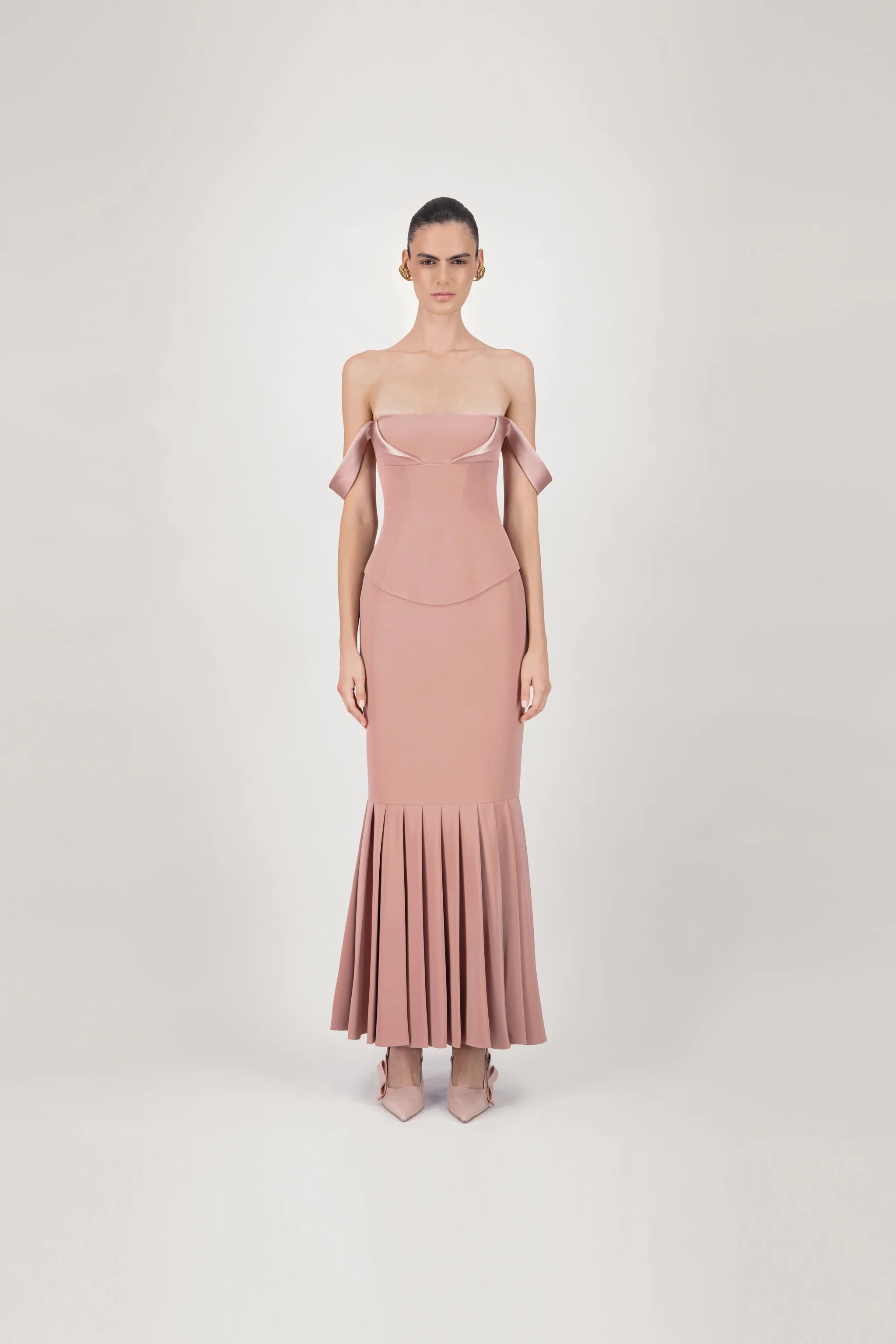 Off-Shoulder Crepe Midi Dress