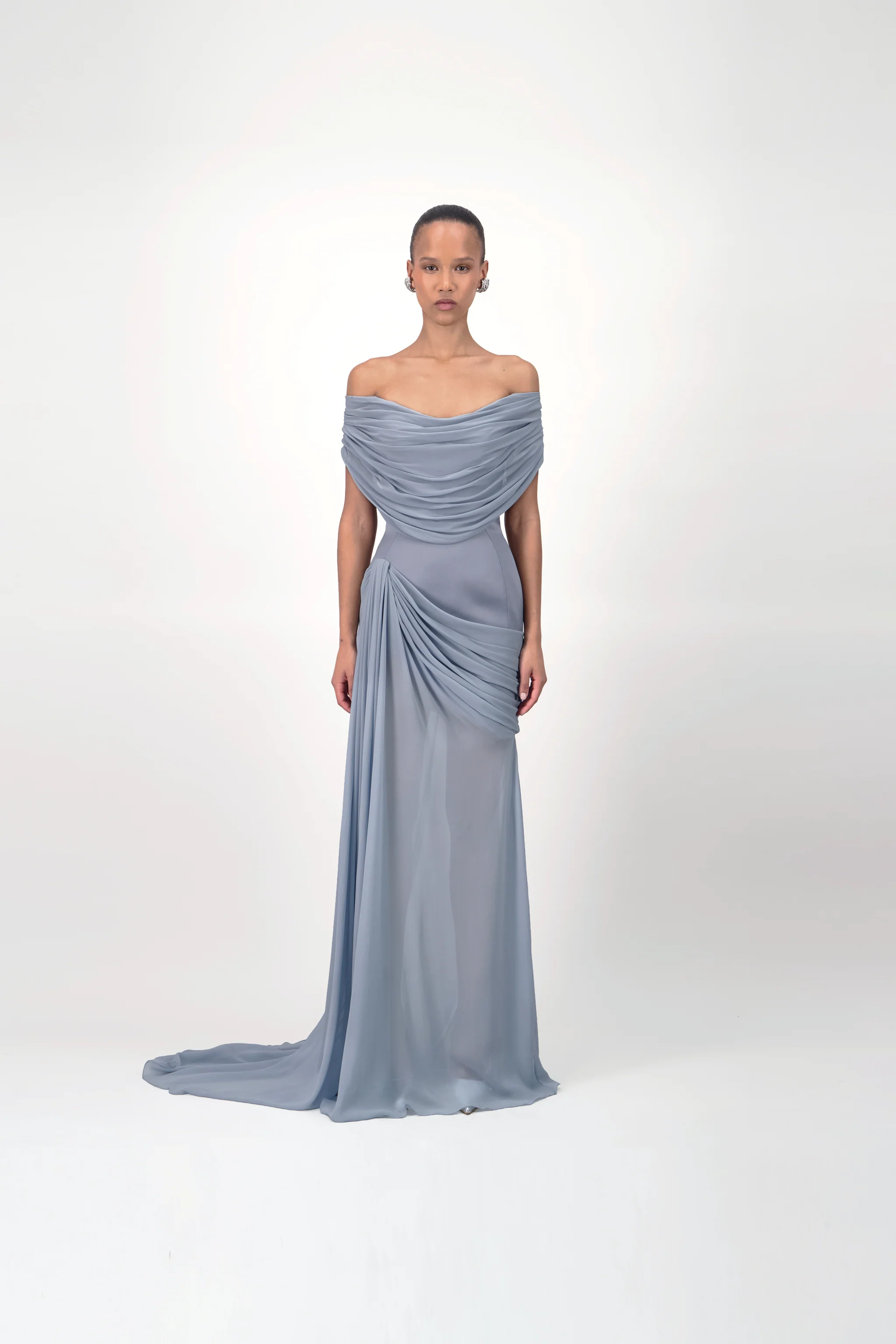 Off-Shoulder Draped Long Dress