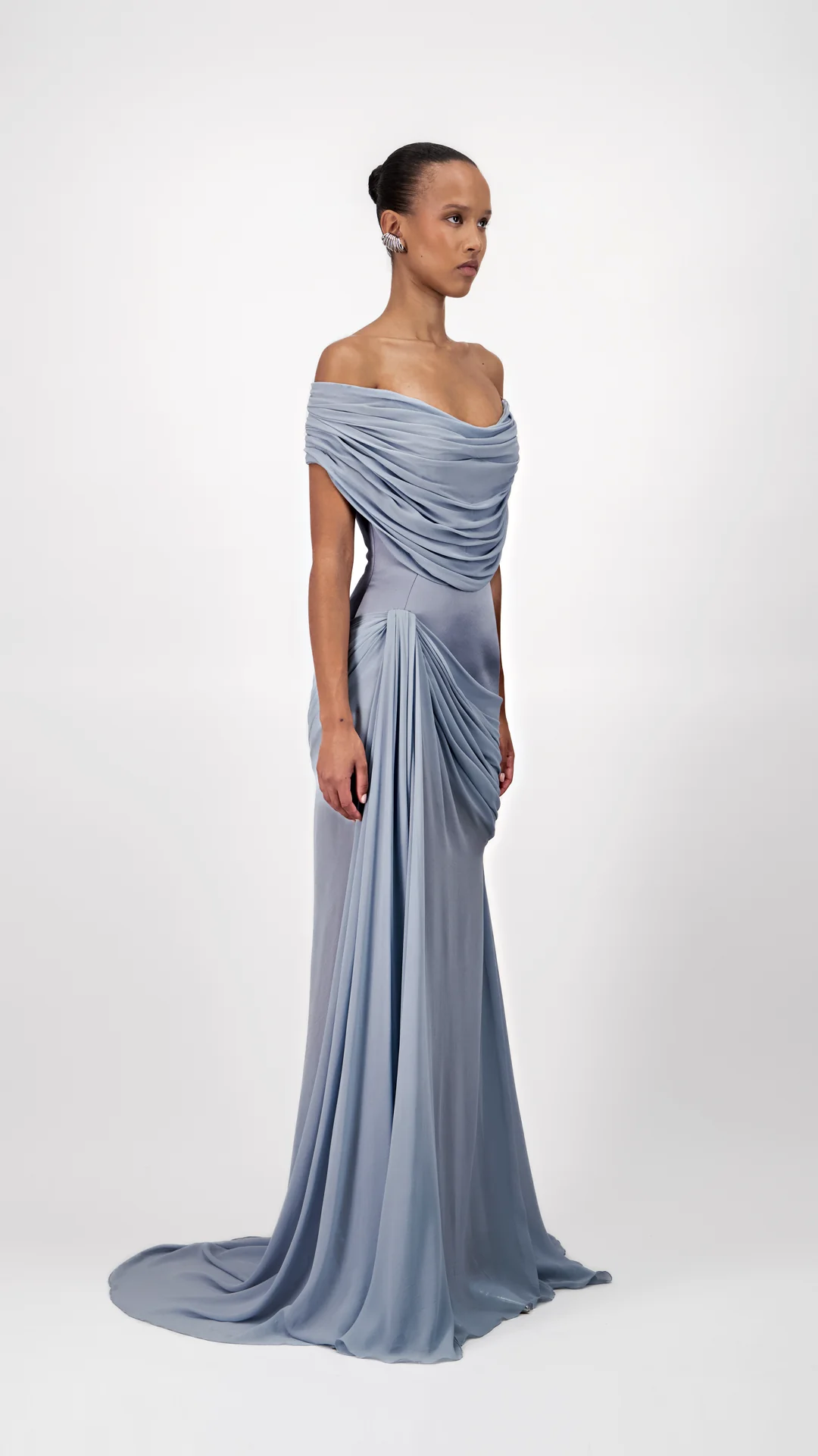 Off-Shoulder Draped Long Dress - Image 2