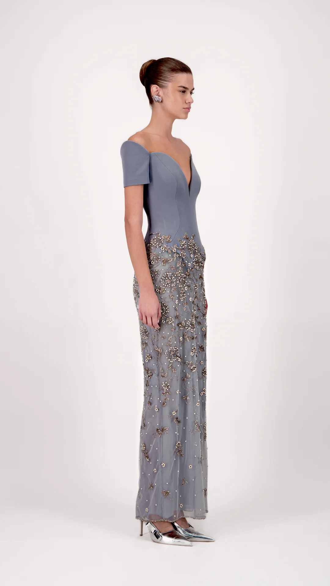 Off-Shoulder Embroidered Long Dress - Image 3