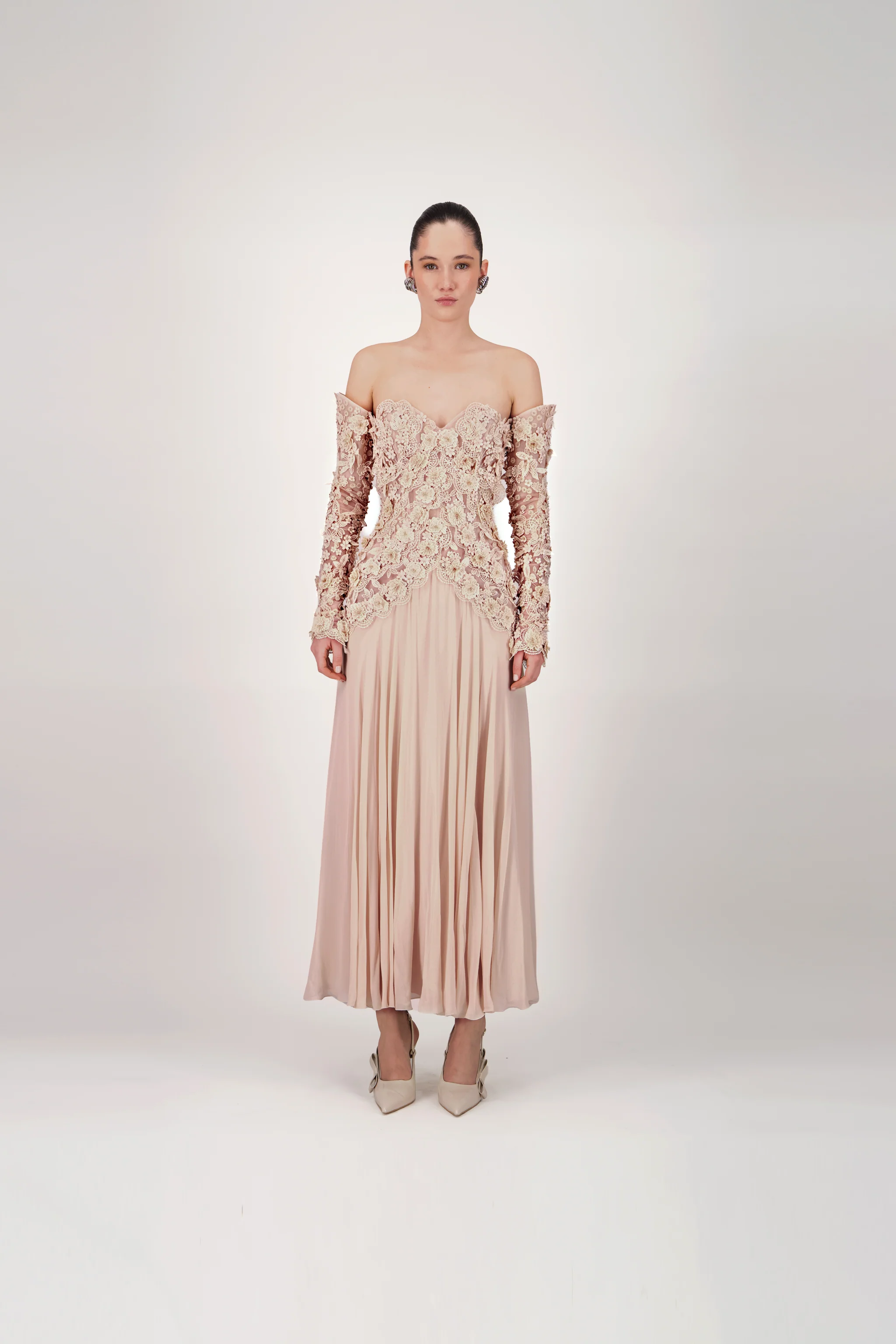 Off-Shoulder Lace Midi Dress
