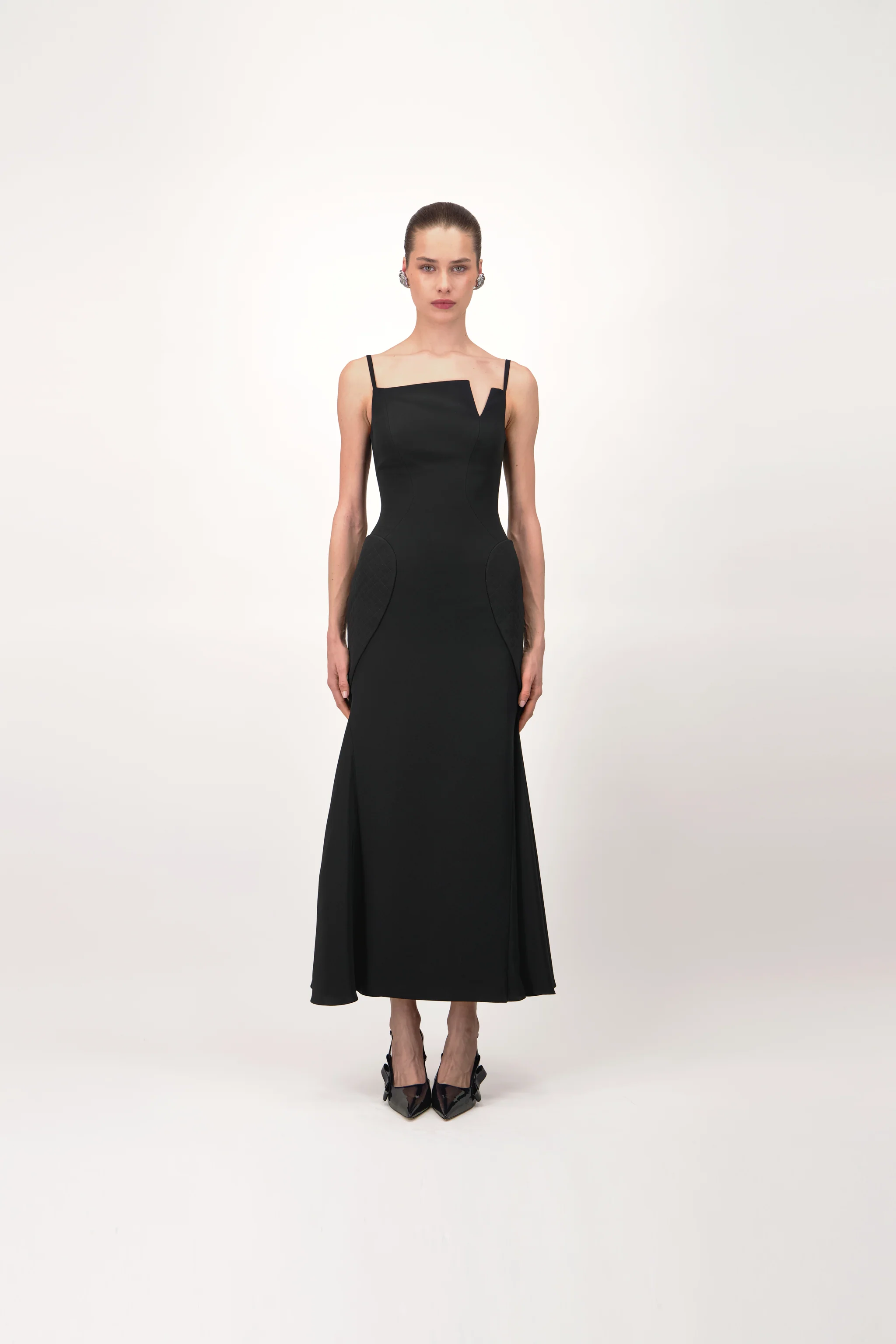 Panelled Crepe Midi Dress