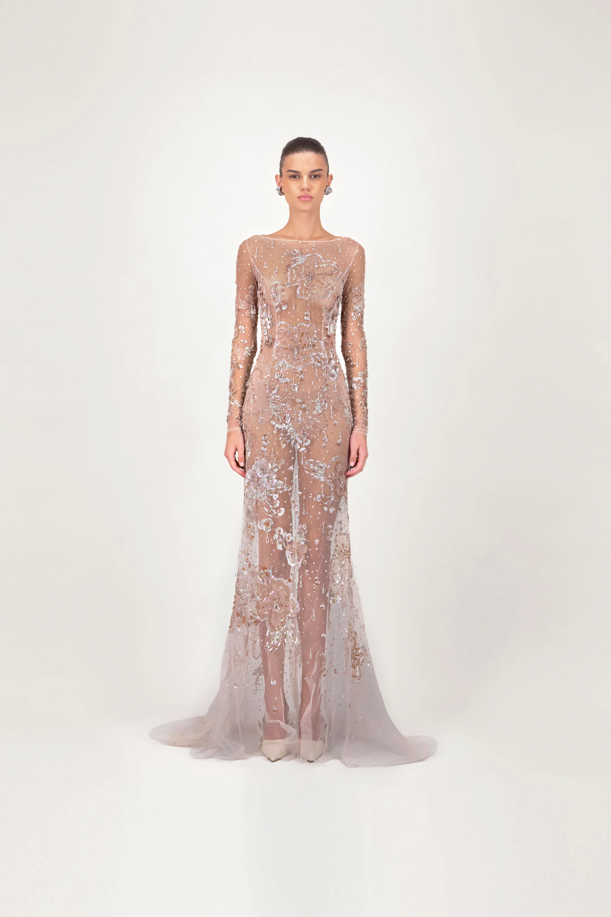 Sheer Embellished Long Dress