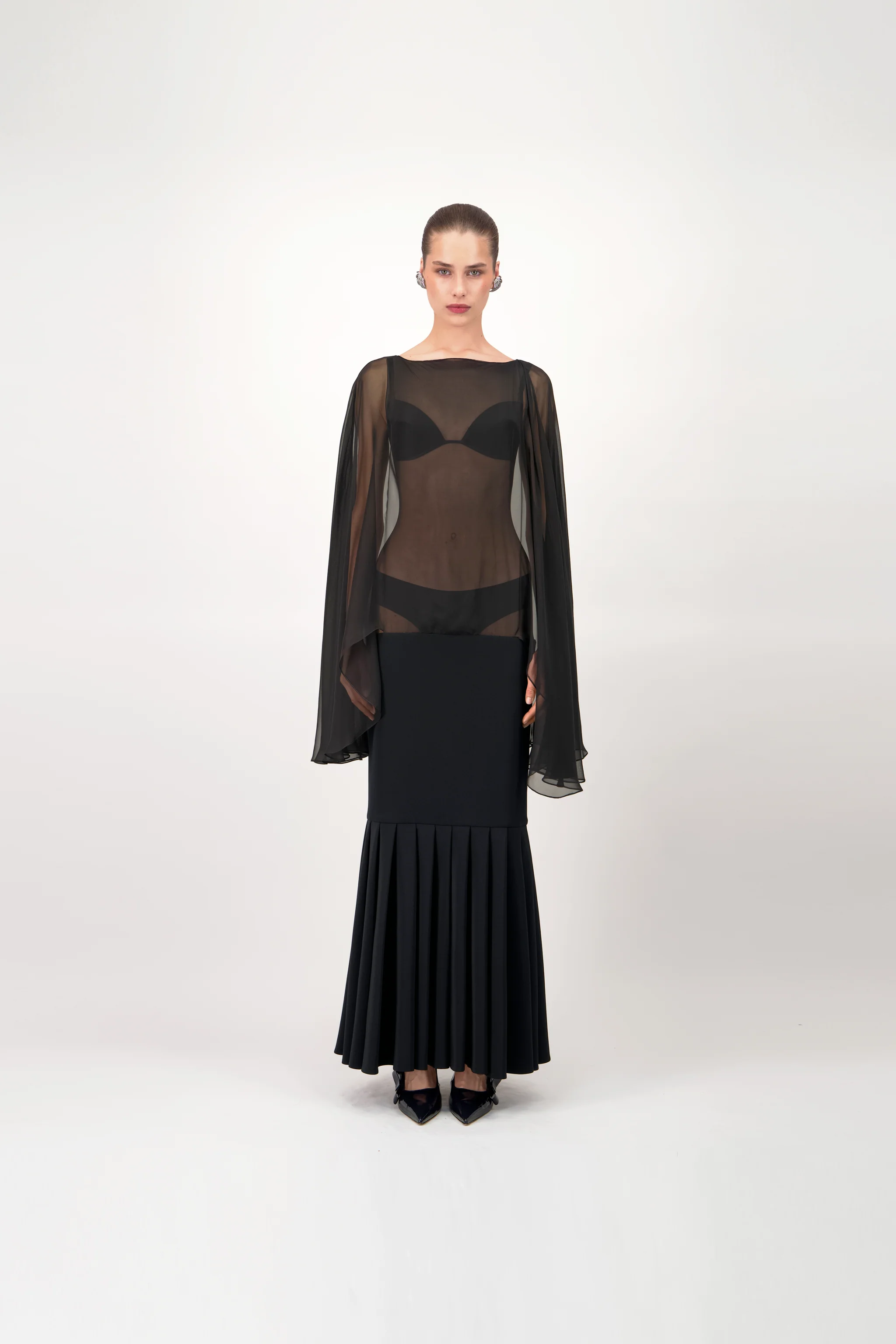 Sheer Sleeve Long Dress