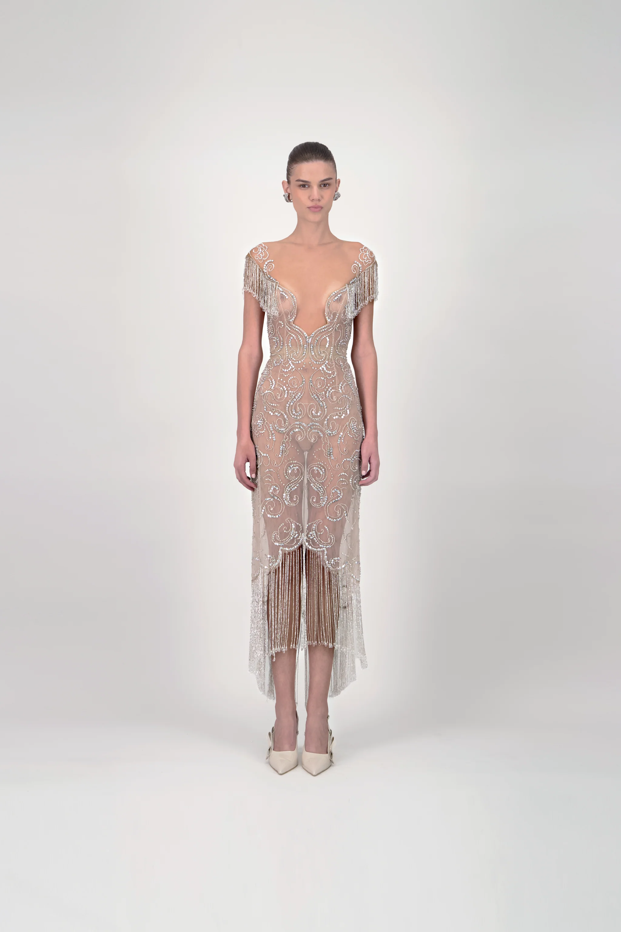 Spiral Beaded Midi Dress