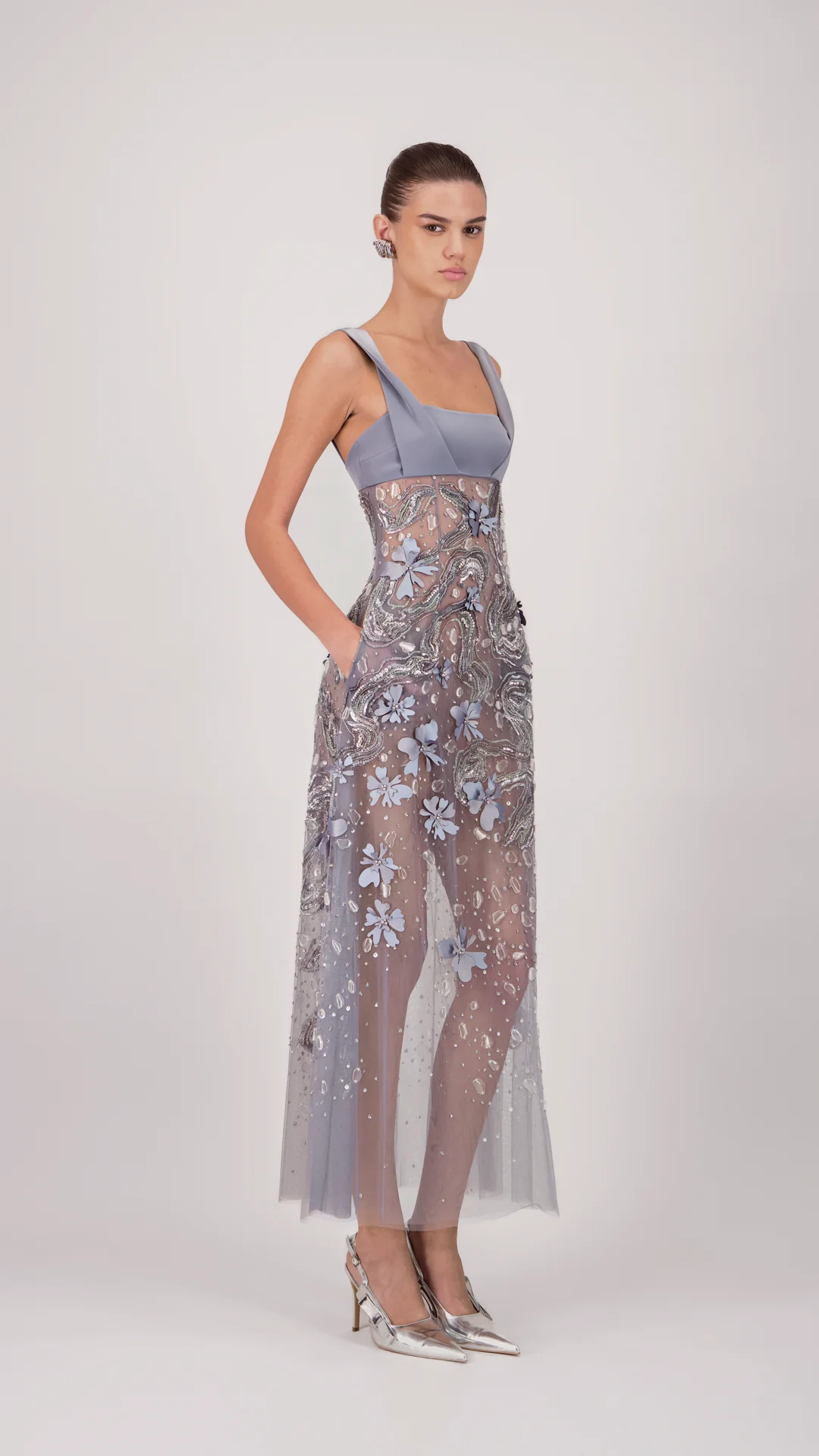 Square Neckline Embroidered Midi Dress - Image 3