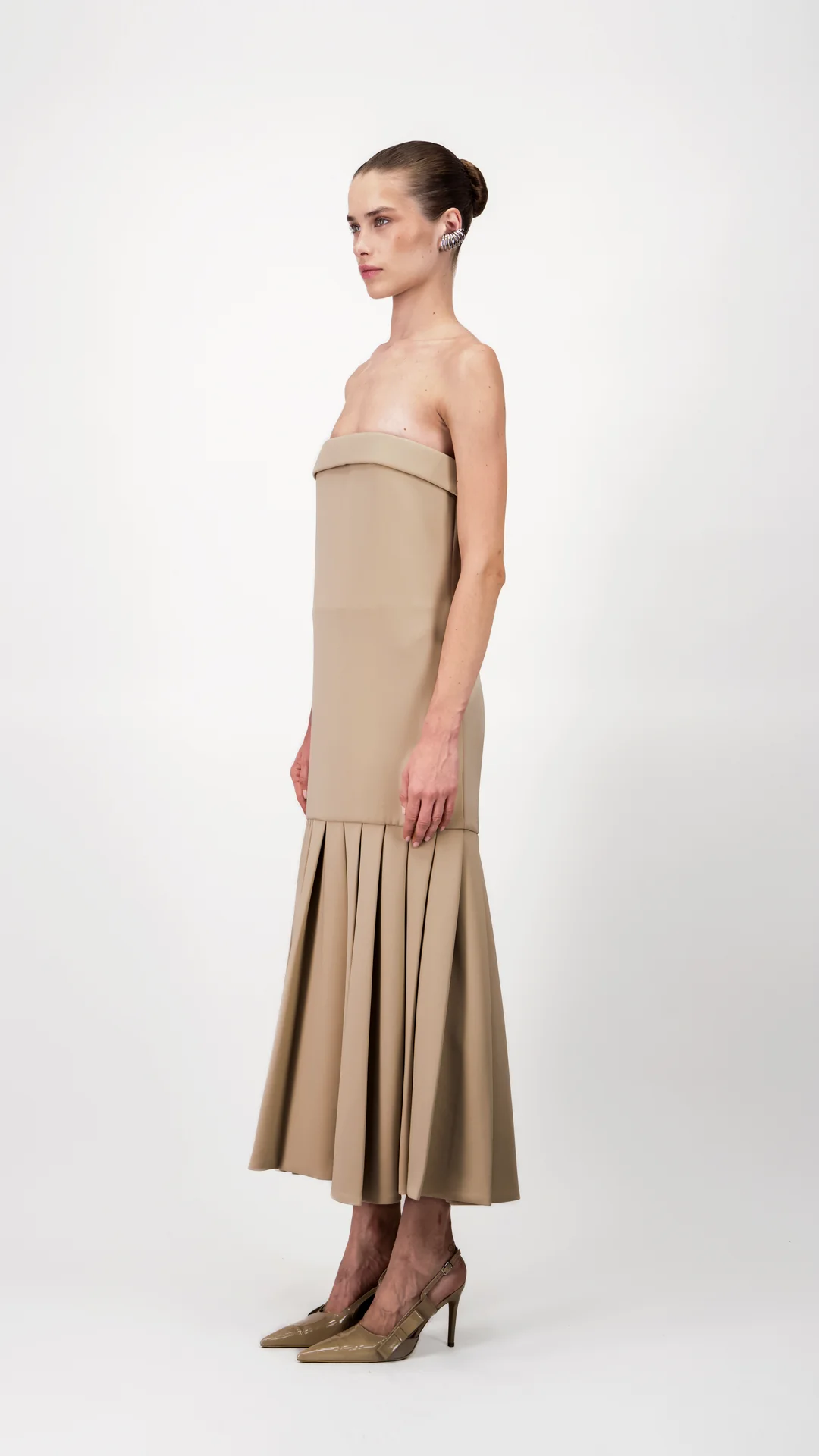 Strapless Pleated Midi Dress - Image 3