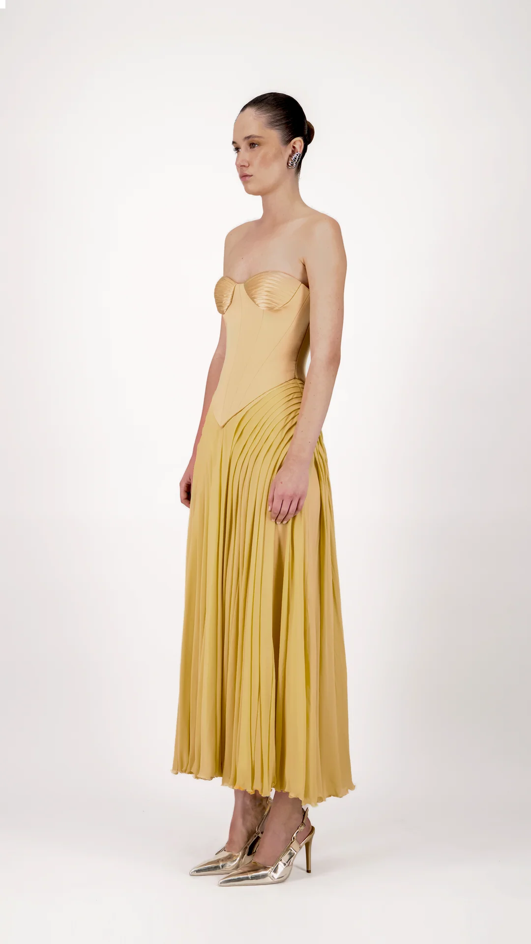 Strapless Corset Pleated Midi Dress - Image 3