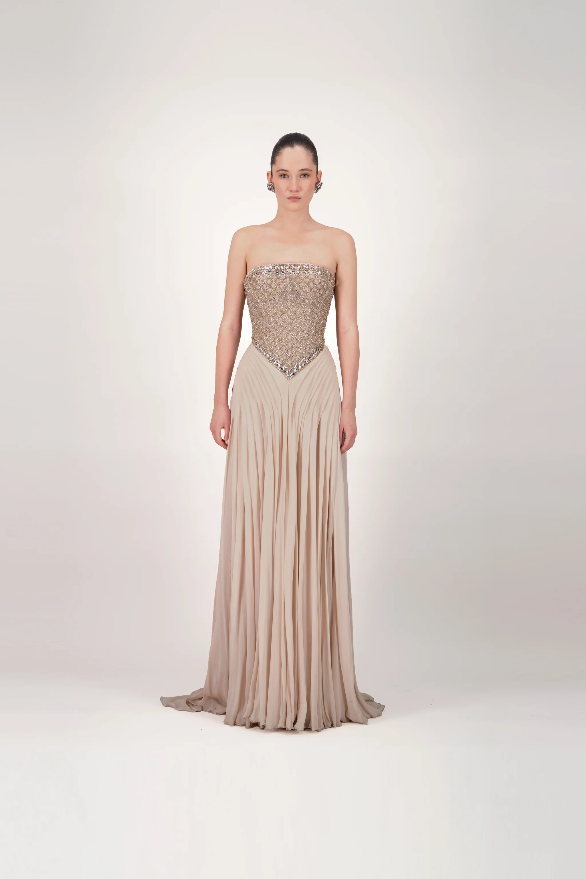 Strapless Embellished Corset Long Dress