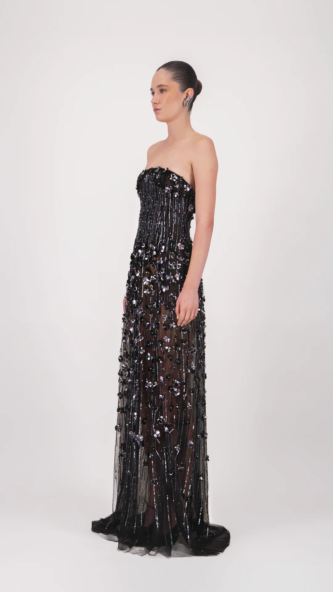 Strapless Embellished Sheer Long Dress - Image 3