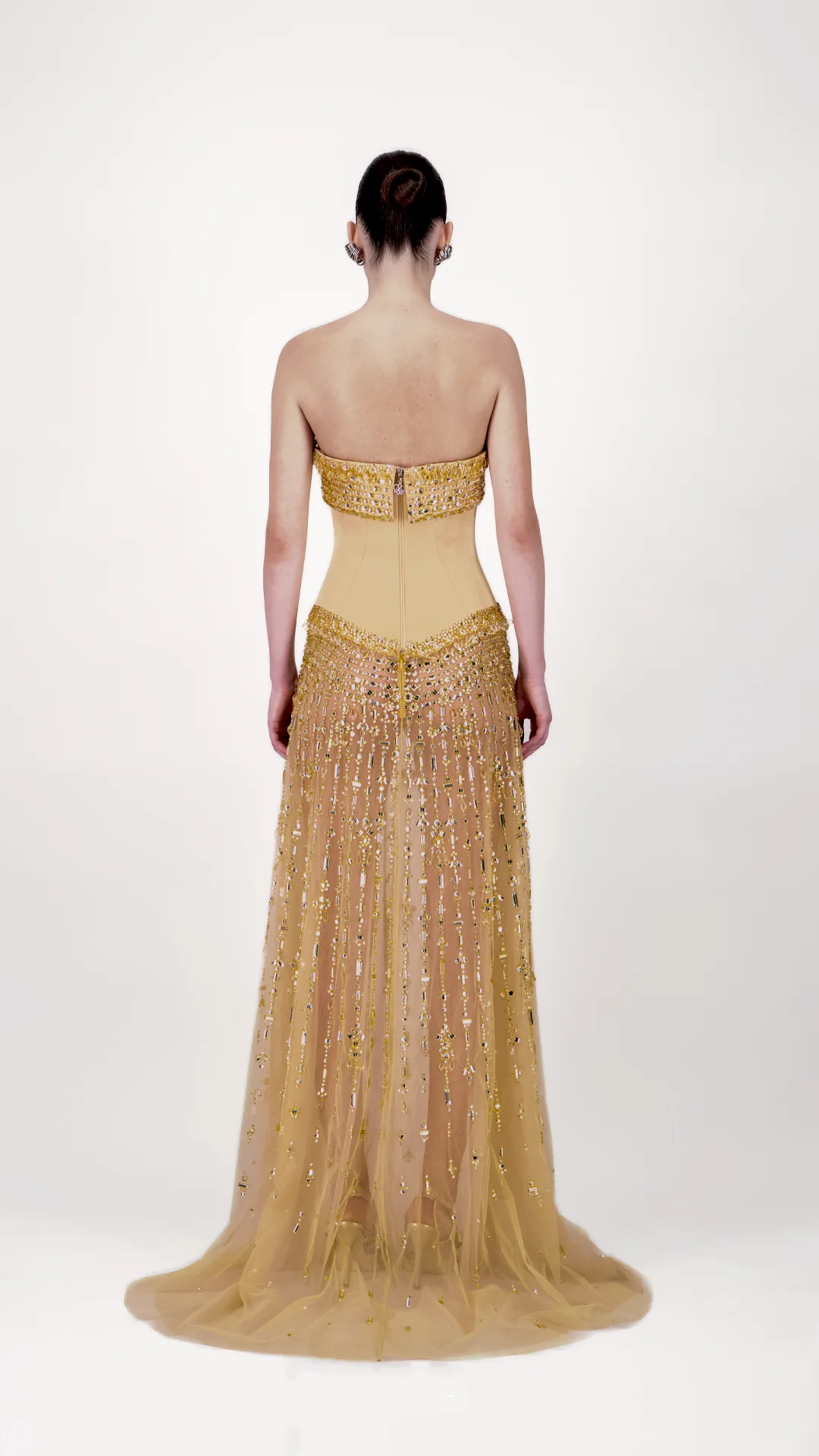 Strapless Embellished Tulle Long Dress - Image 2