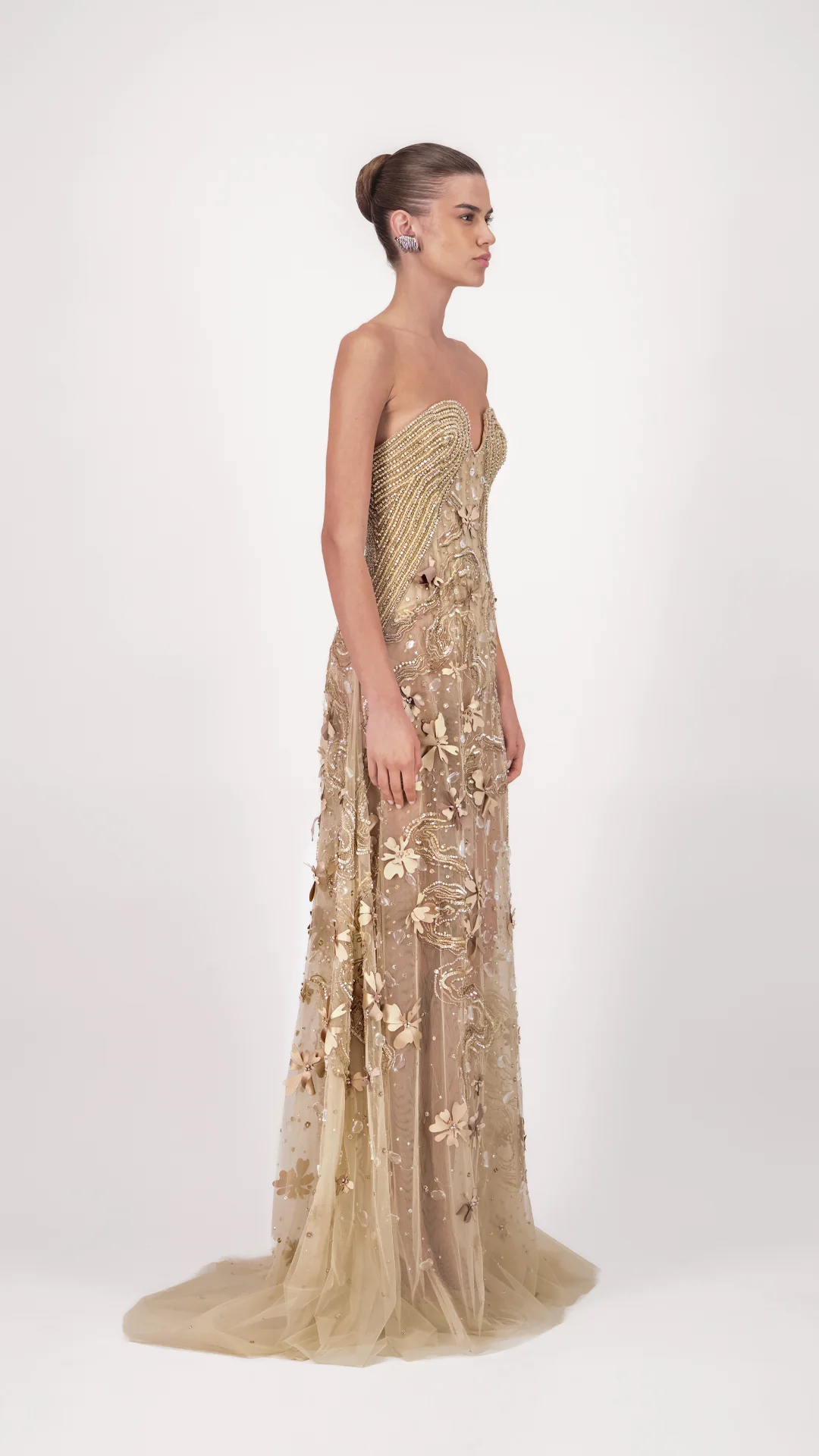 Strapless Embroidered Sheer Long Dress - Image 3