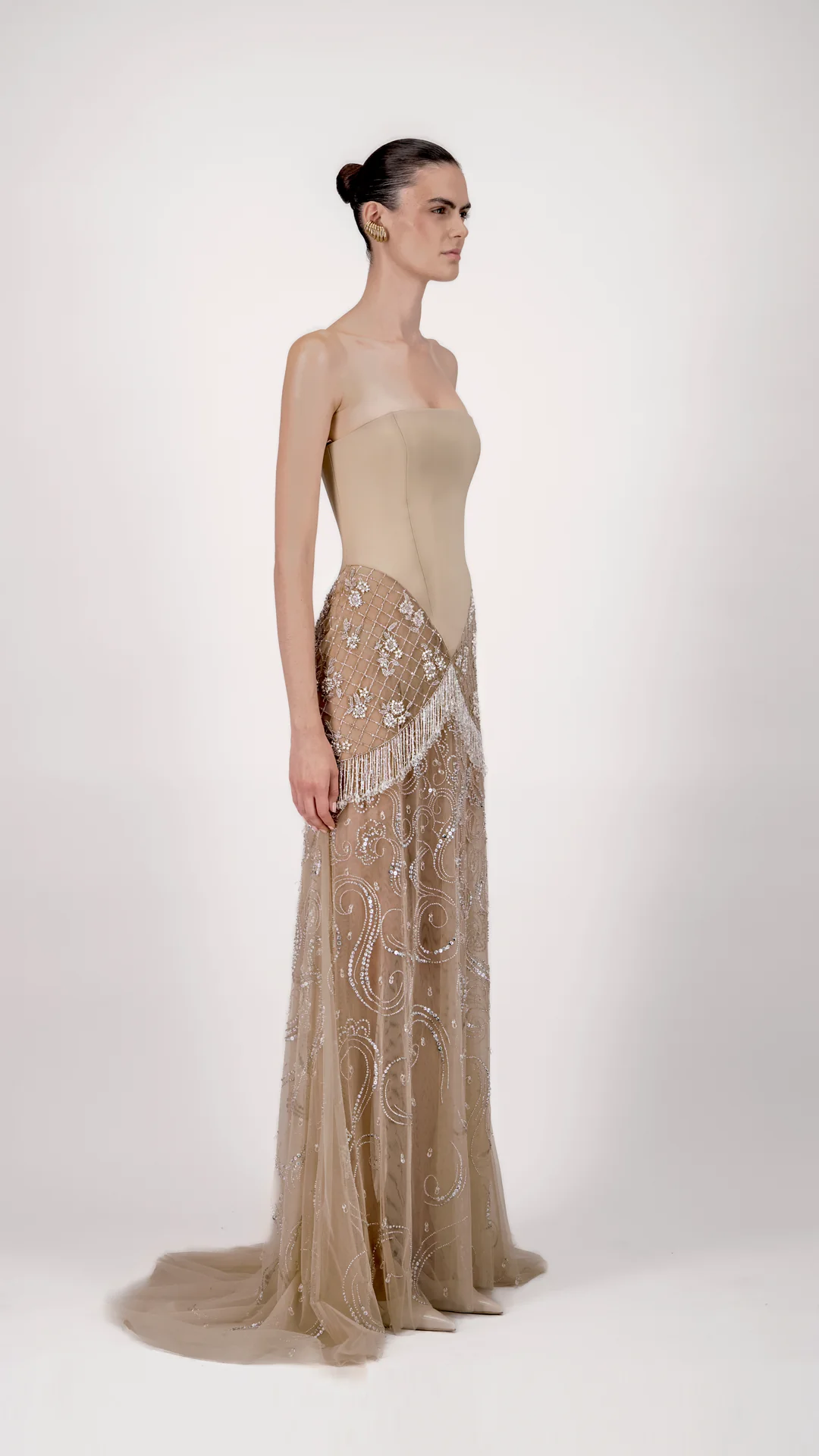 Strapless Embroidered Tulle Long Dress - Image 2