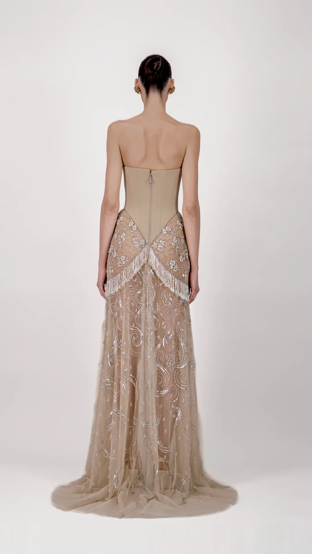 Strapless Embroidered Tulle Long Dress - Image 3