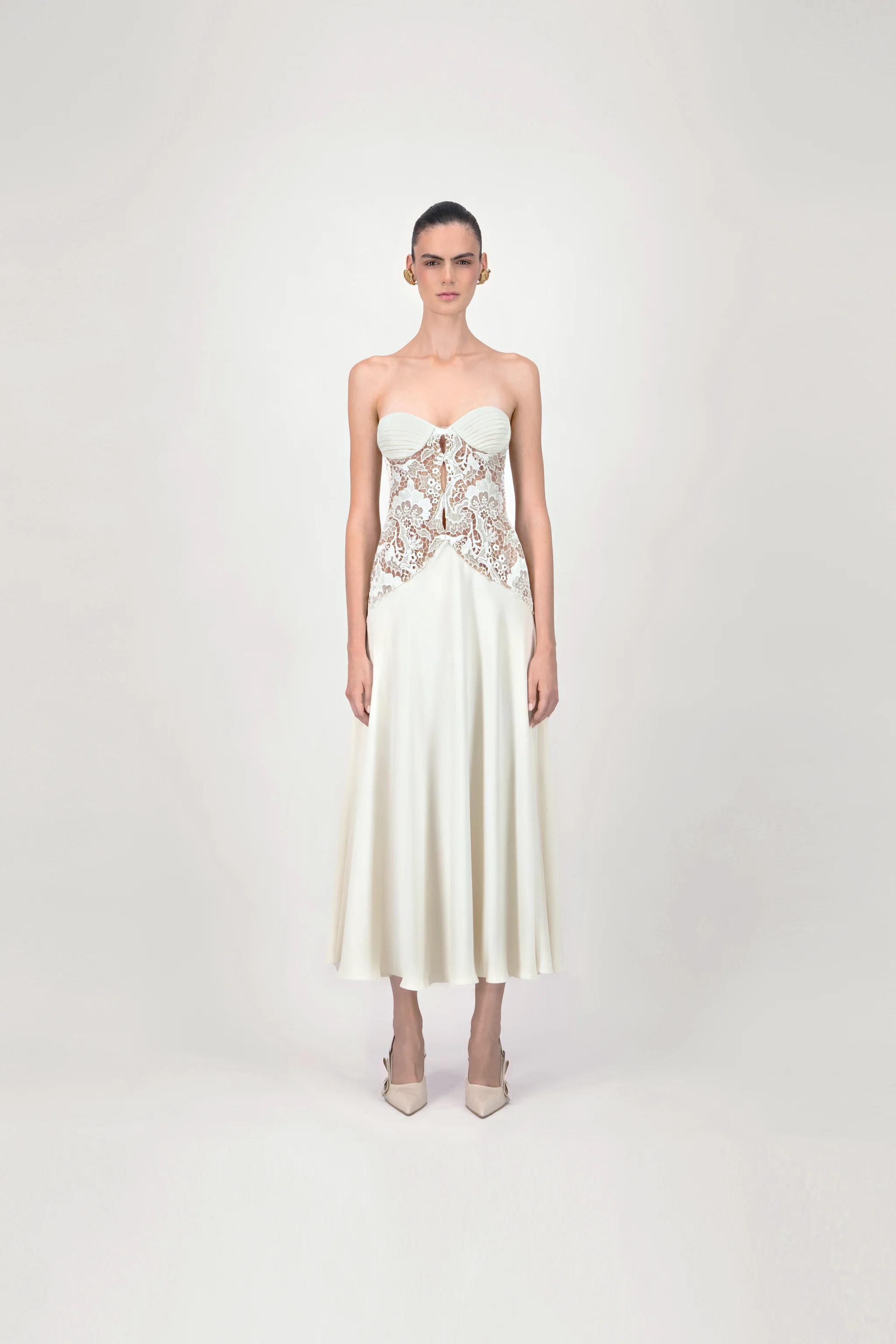 Strapless Lace Corset Midi Dress
